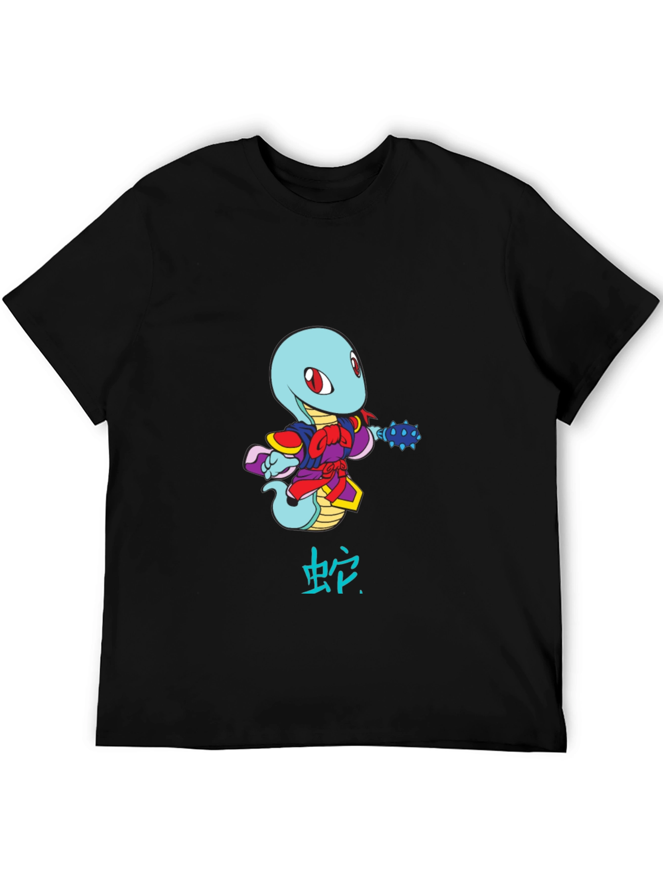 Cartoon Snake Warrior Black T-Shirt