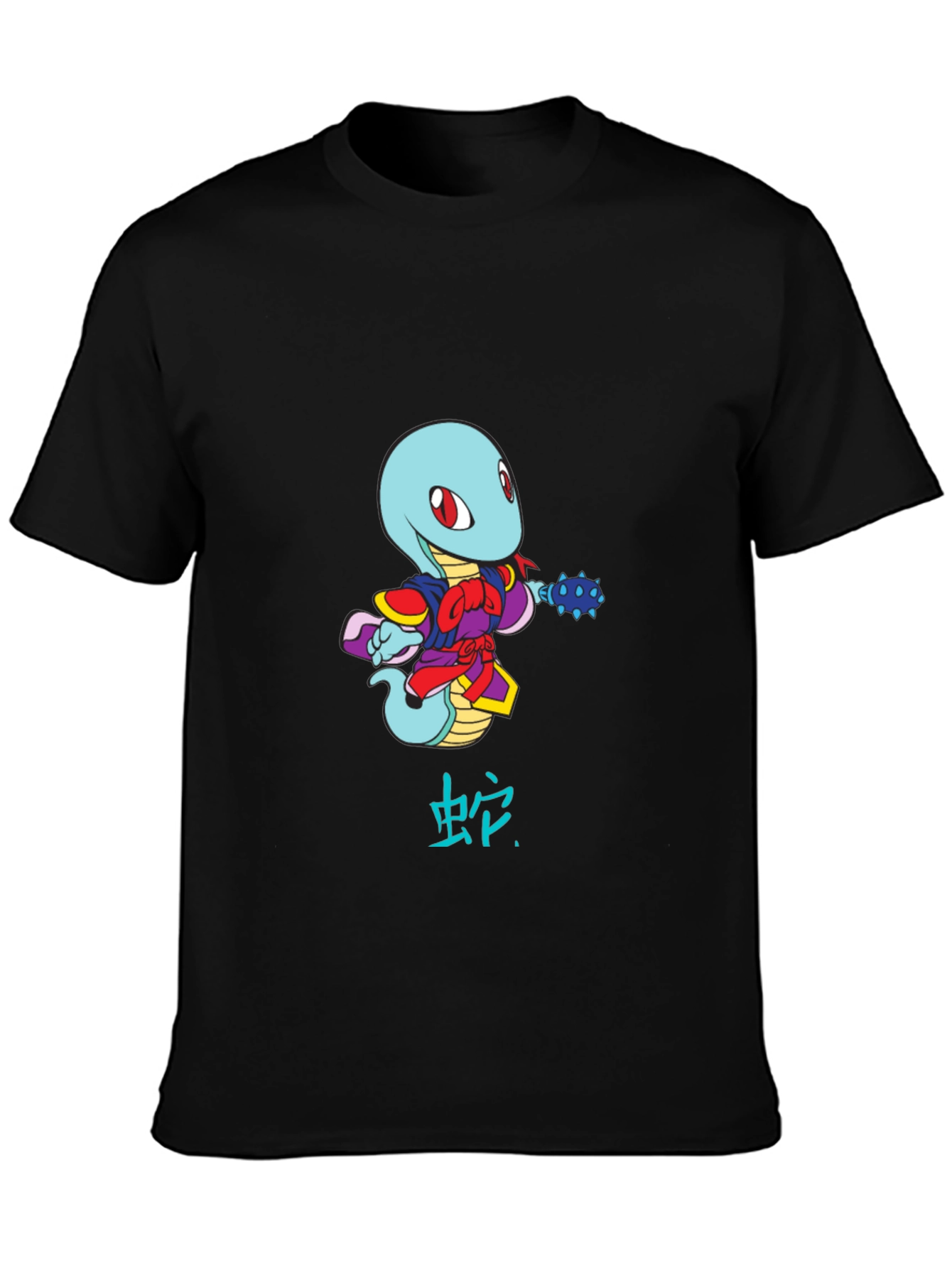 Cartoon Snake Warrior Black T-Shirt