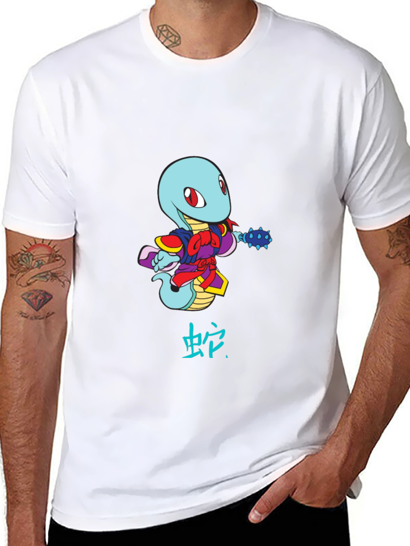 Cartoon Snake Warrior Black T-Shirt