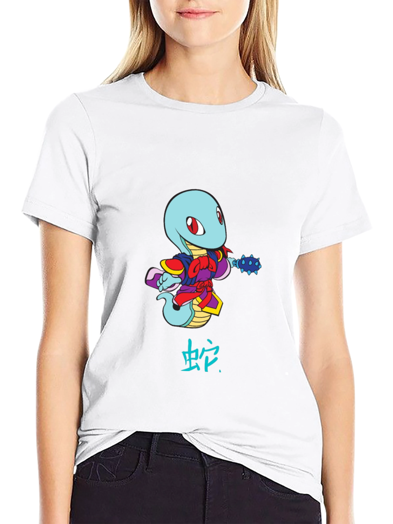 Cartoon Snake Warrior Black T-Shirt