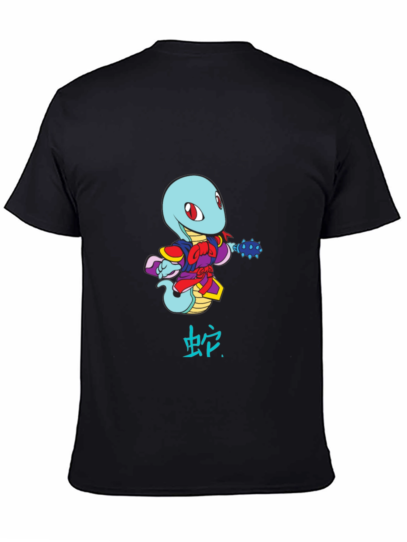 Cartoon Snake Warrior Black T-Shirt
