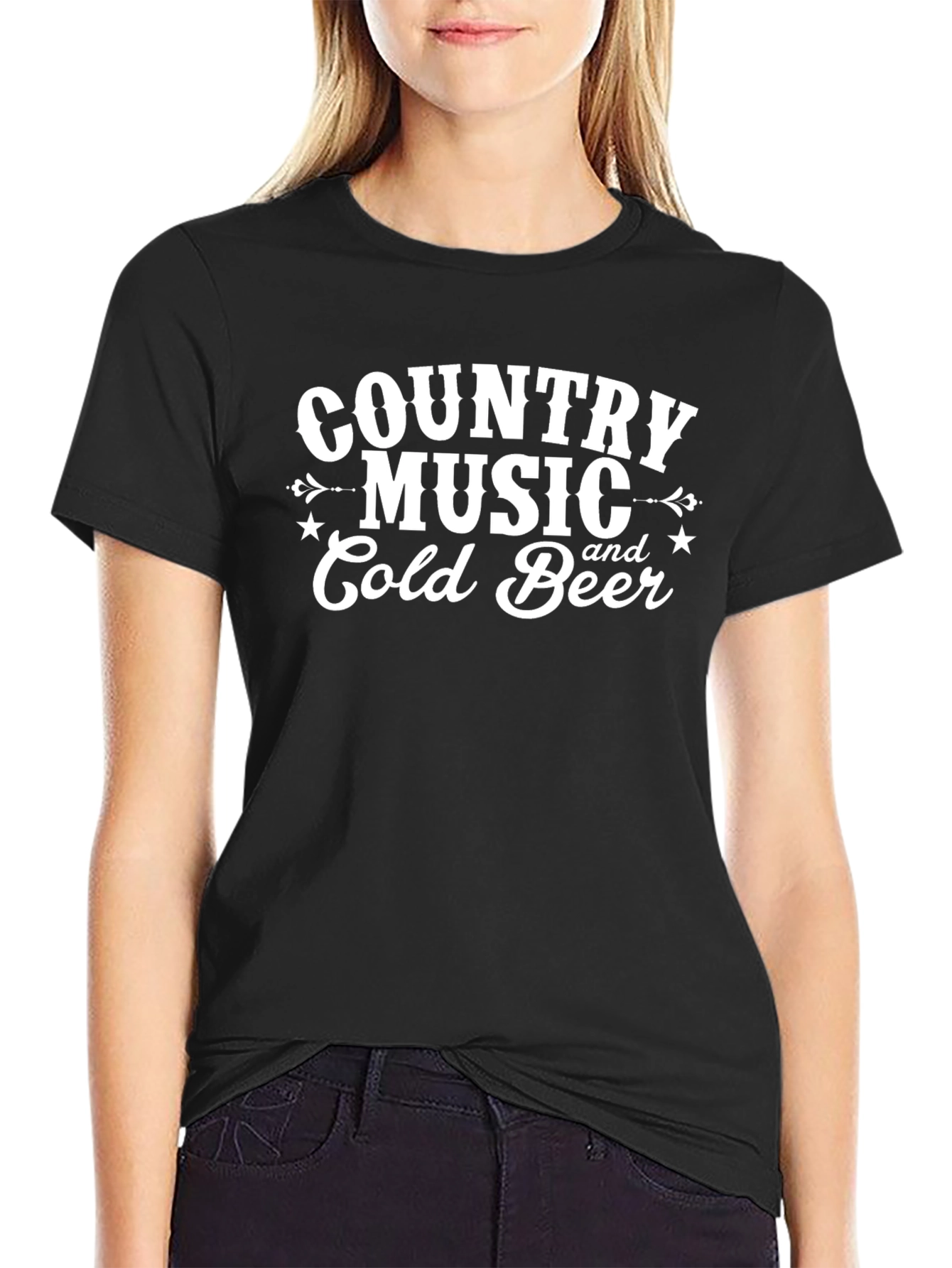 Country Music & Cold Beer Graphic Tee - Black