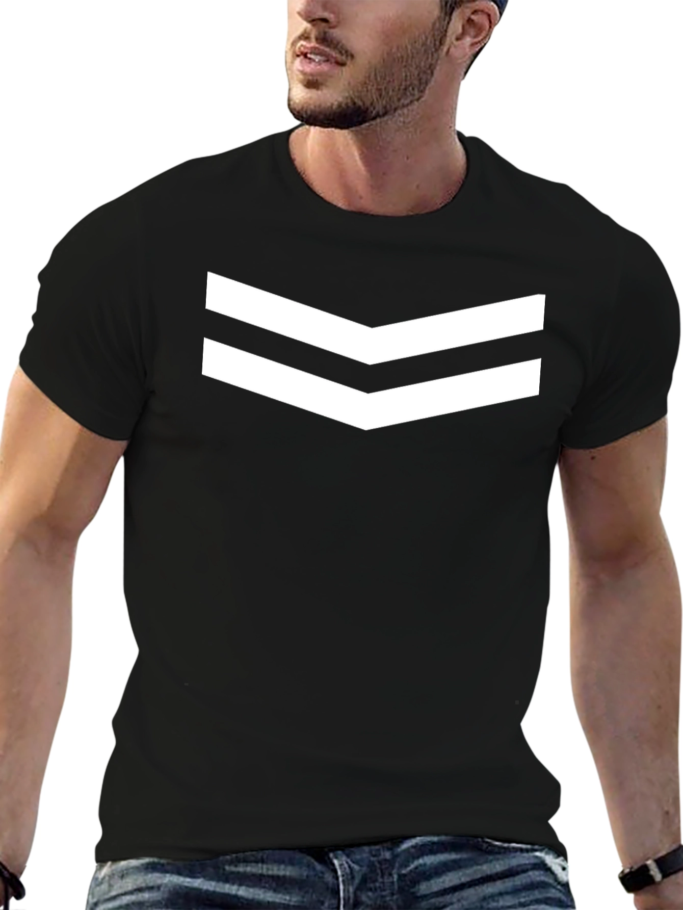 Black T-Shirt with White Chevron Design