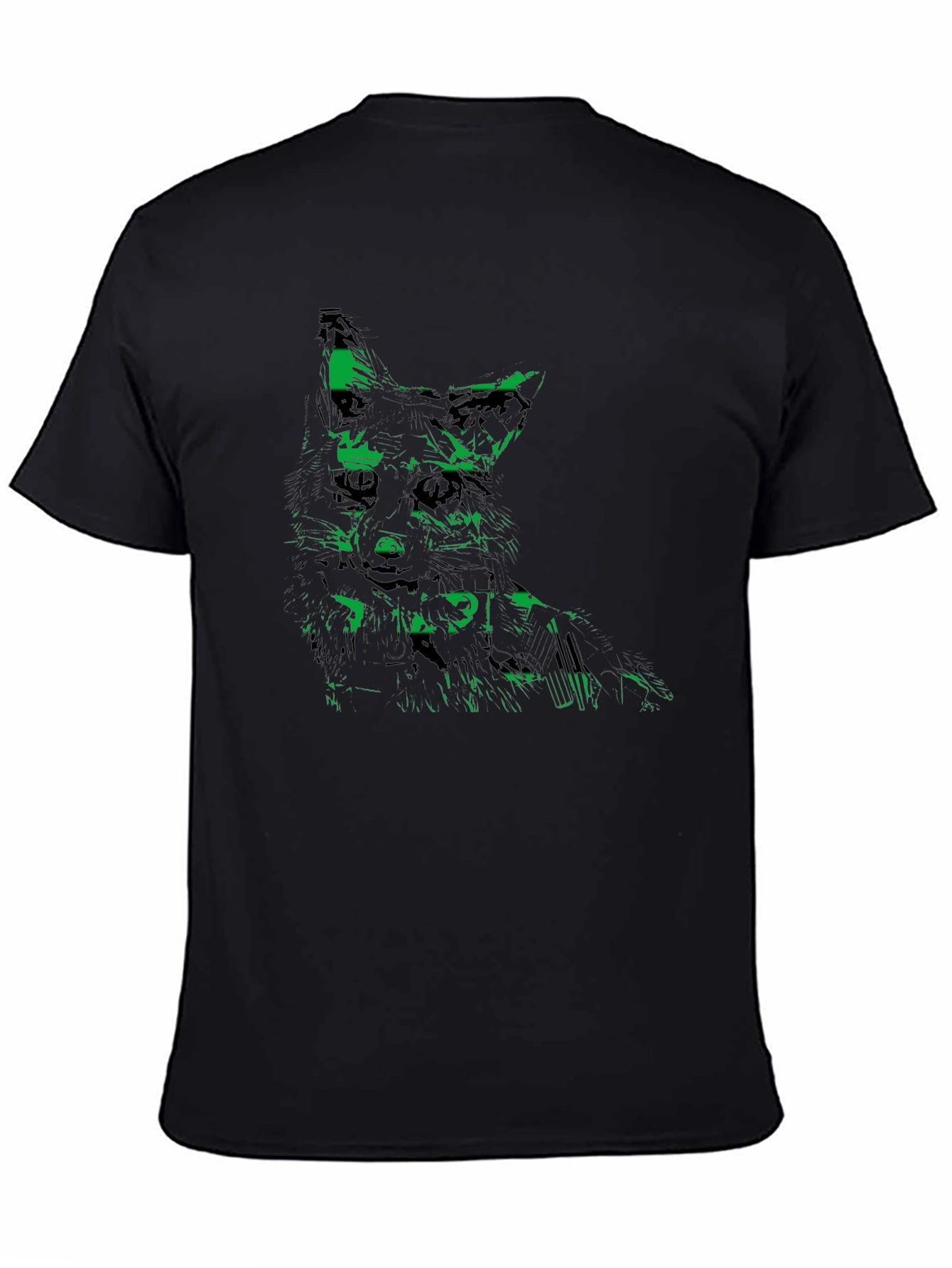 Green Fox Graphic Black Tee - Unique Mens T-Shirt