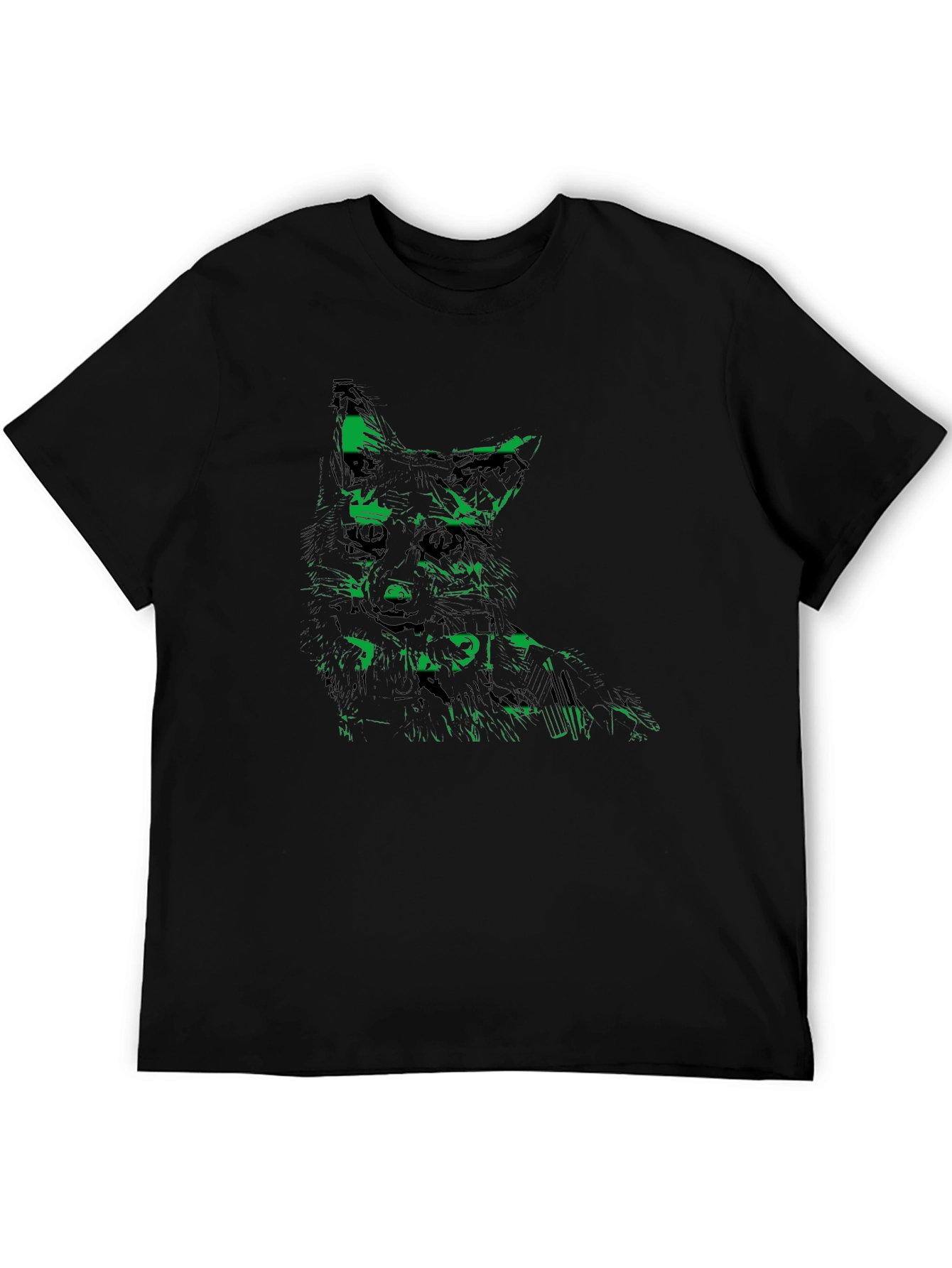 Green Fox Graphic Black Tee - Unique Mens T-Shirt