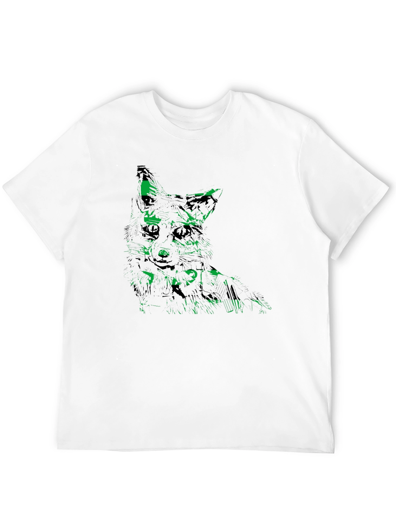 Green Fox Graphic Black Tee - Unique Mens T-Shirt