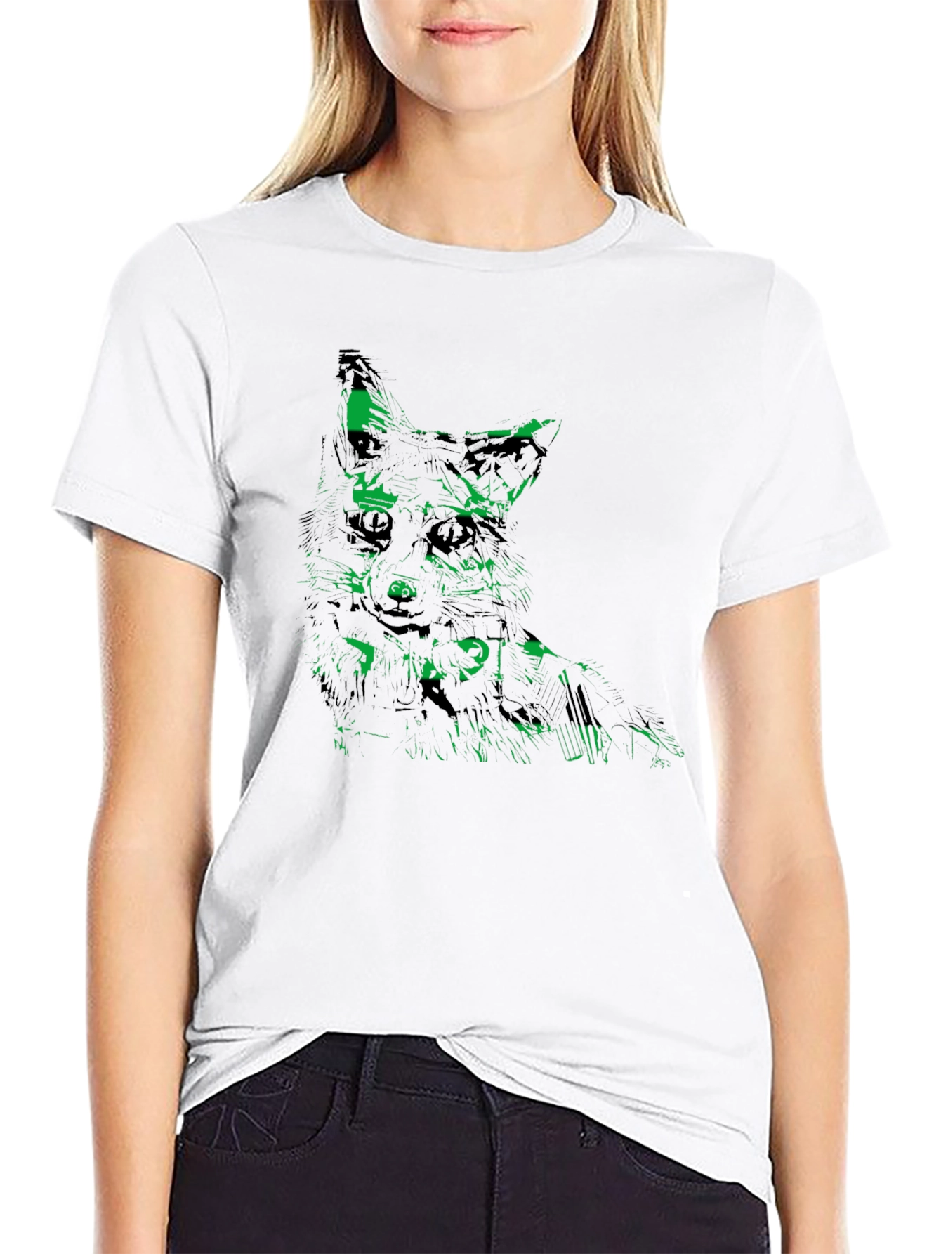 Green Fox Graphic Black Tee - Unique Mens T-Shirt