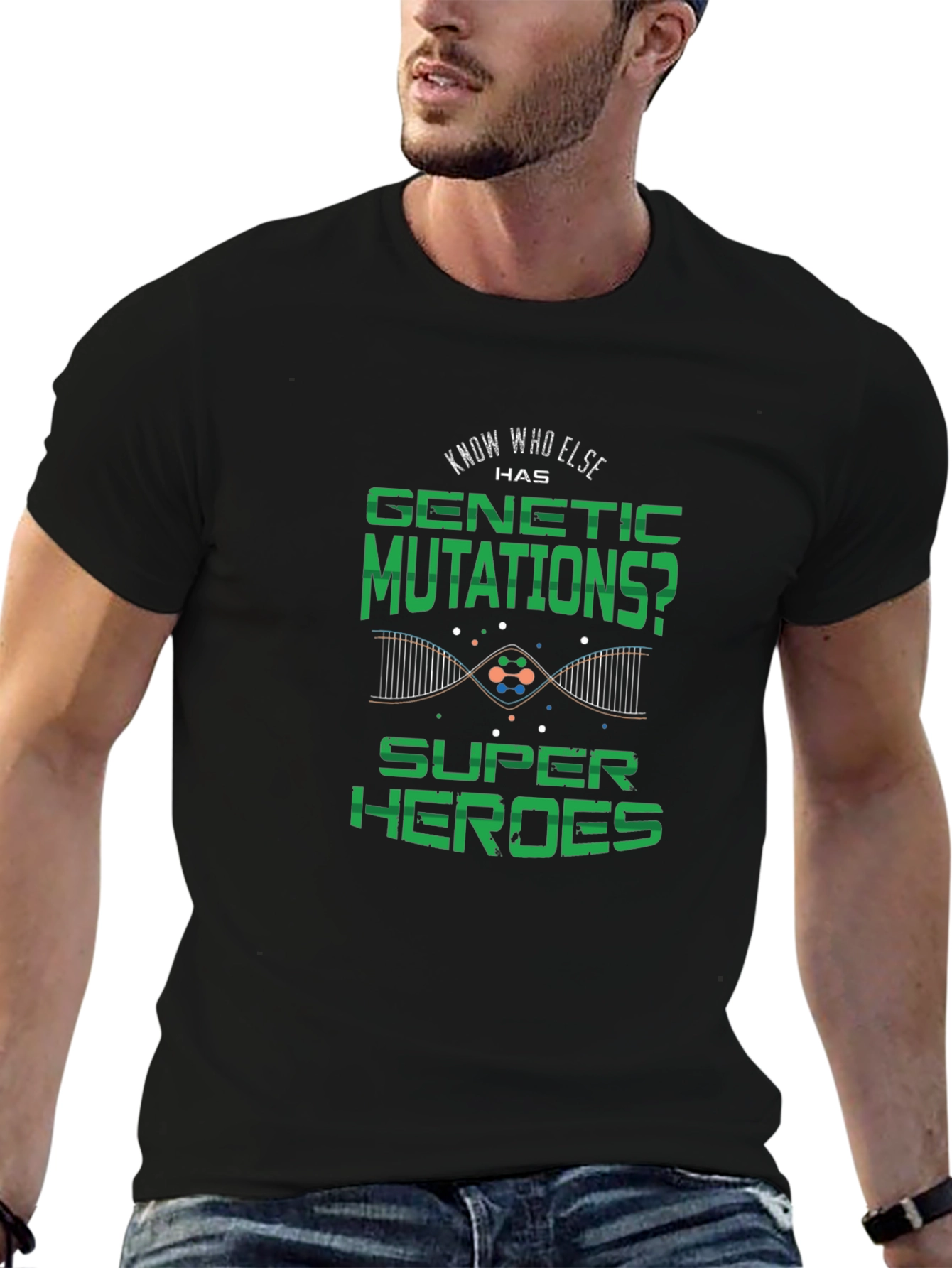 Genetic Mutations Super Heroes Black T-Shirt