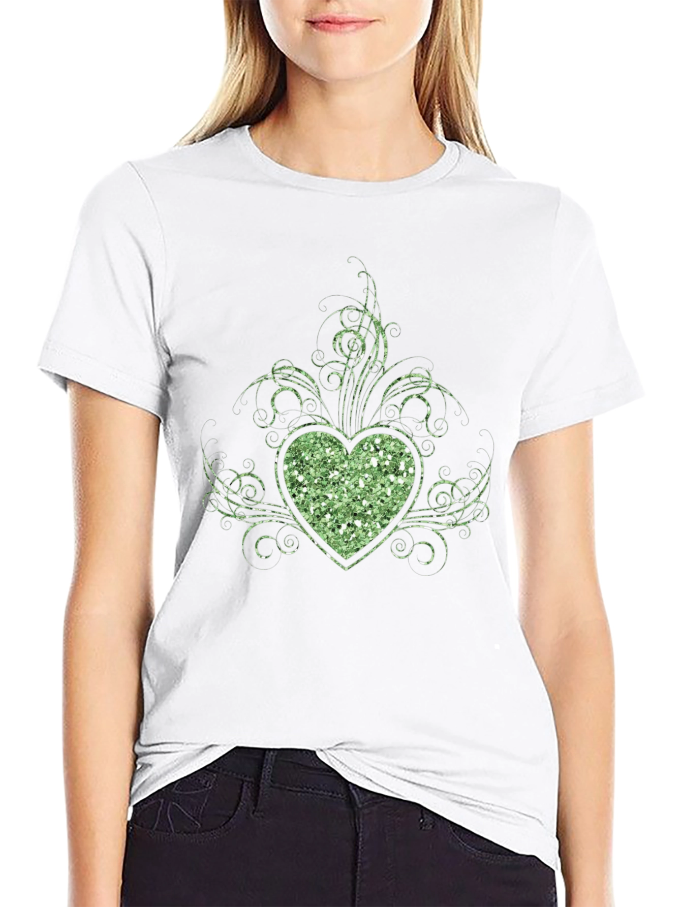 Glitter Heart Graphic Black T-Shirt