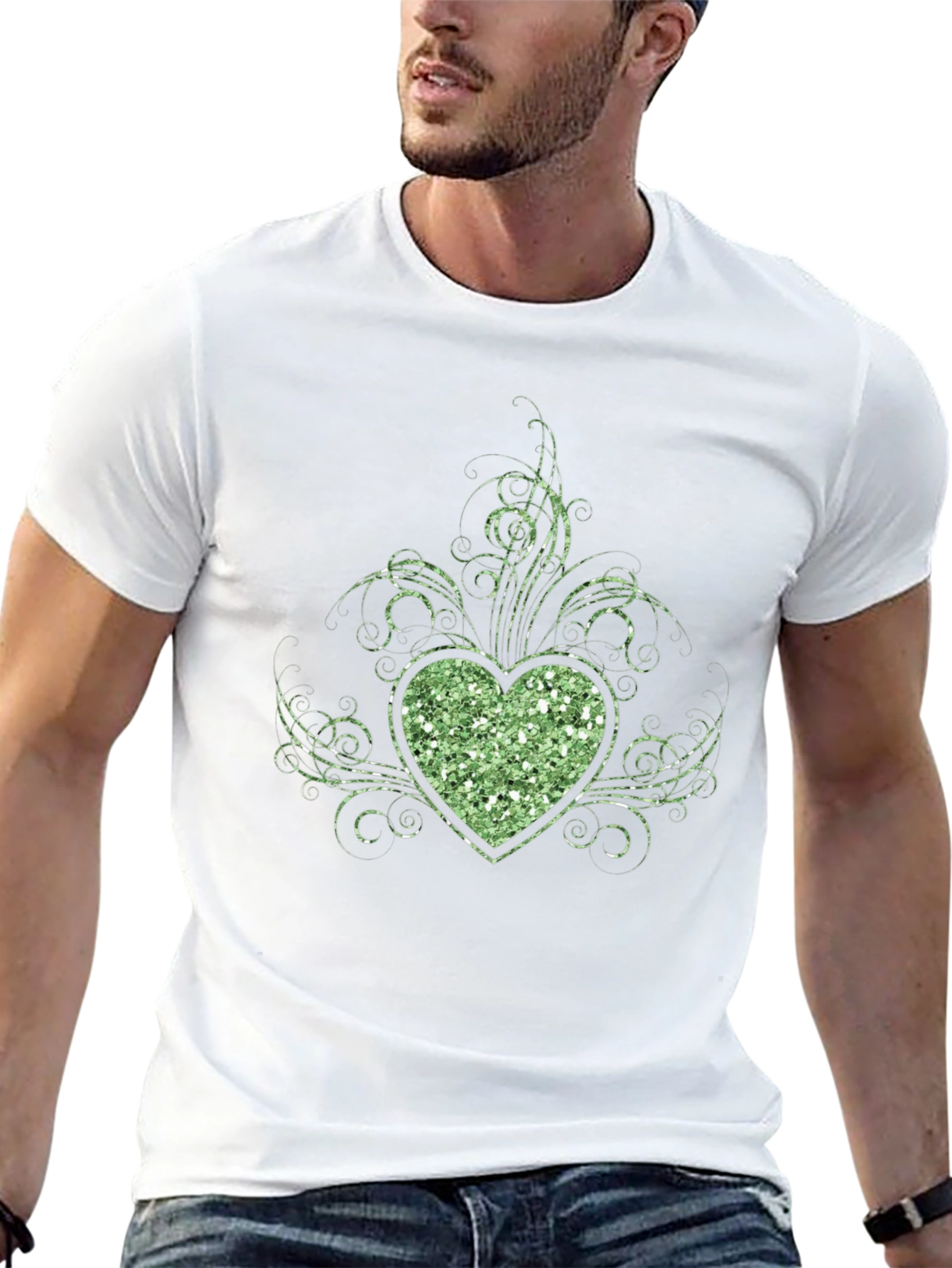 Glitter Heart Graphic Black T-Shirt