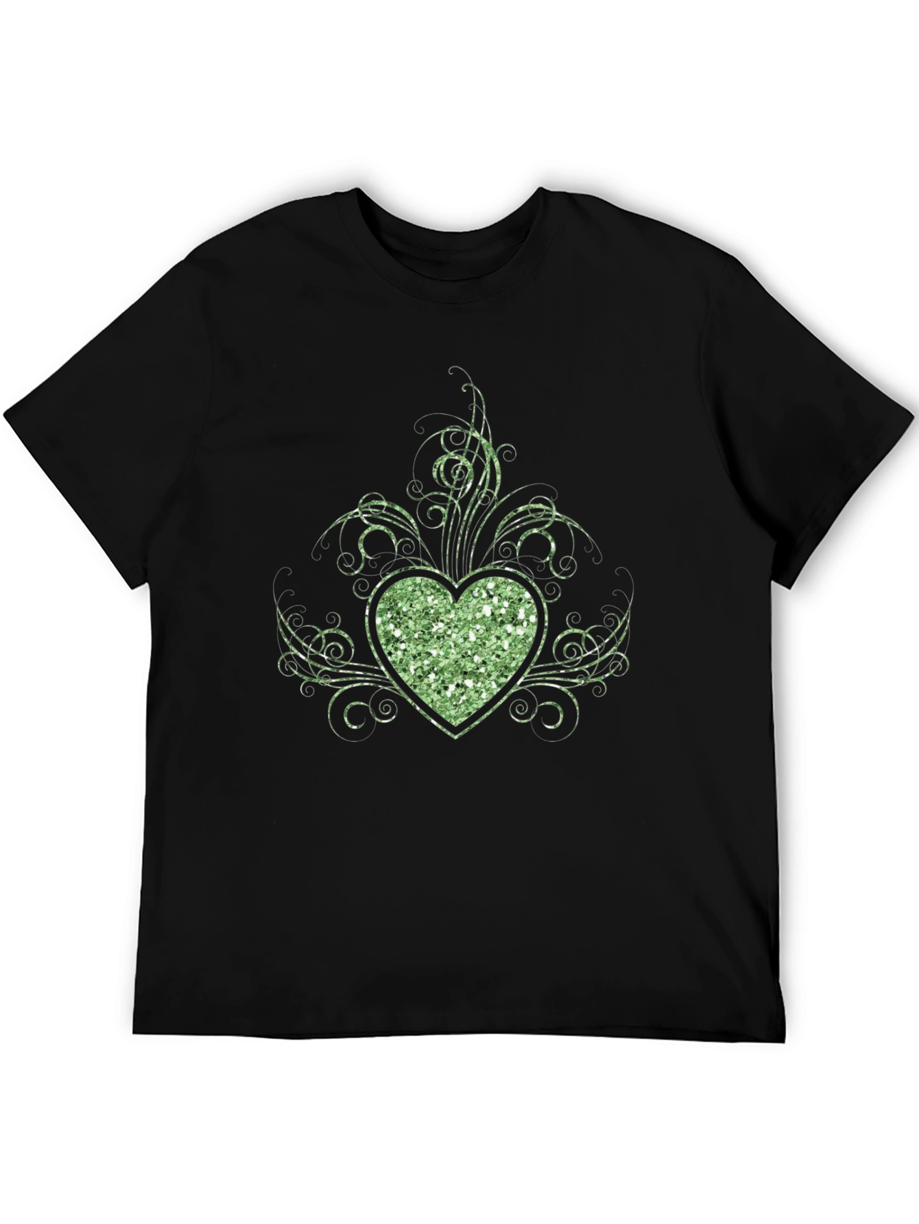 Glitter Heart Graphic Black T-Shirt