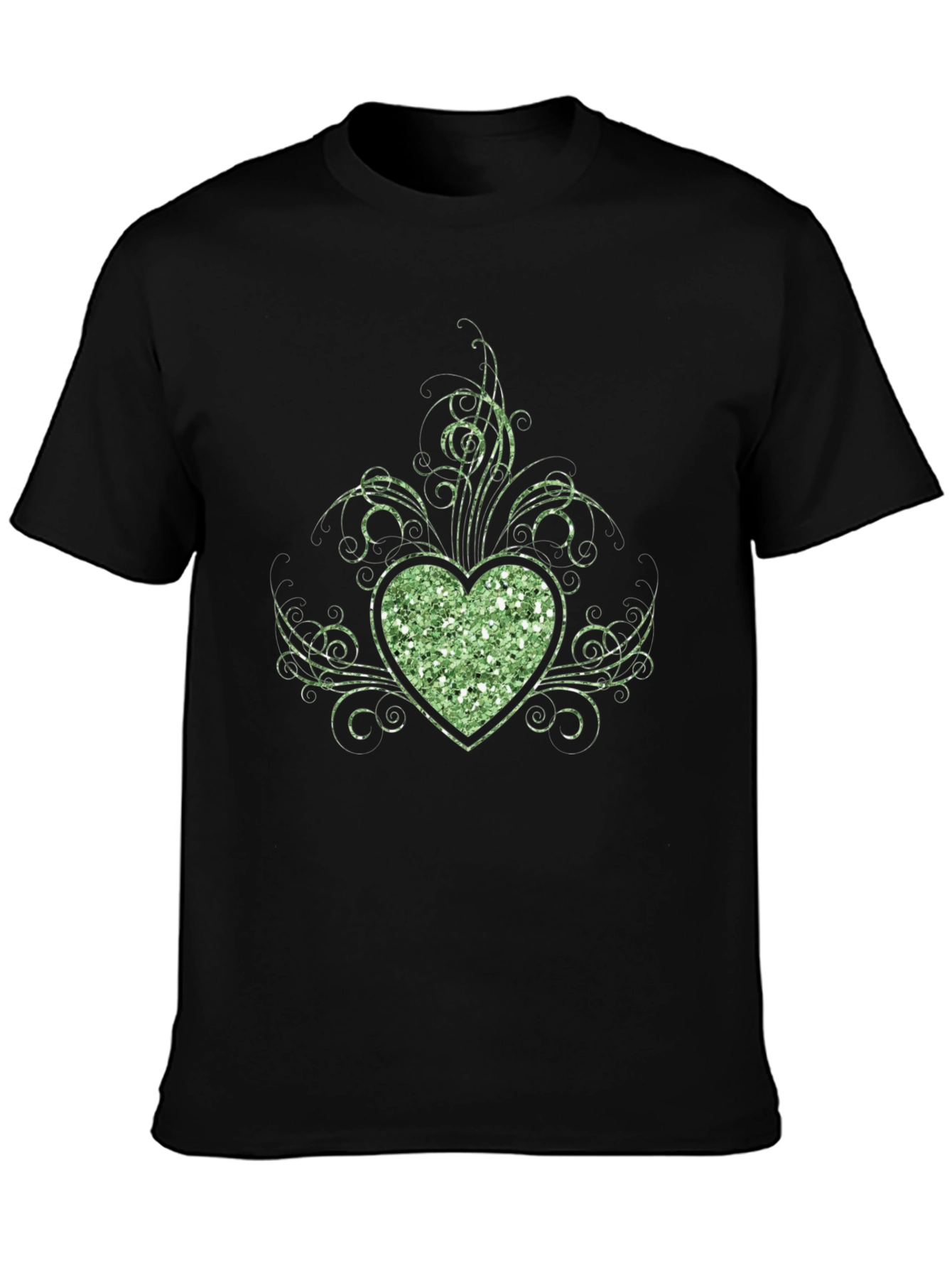 Glitter Heart Graphic Black T-Shirt