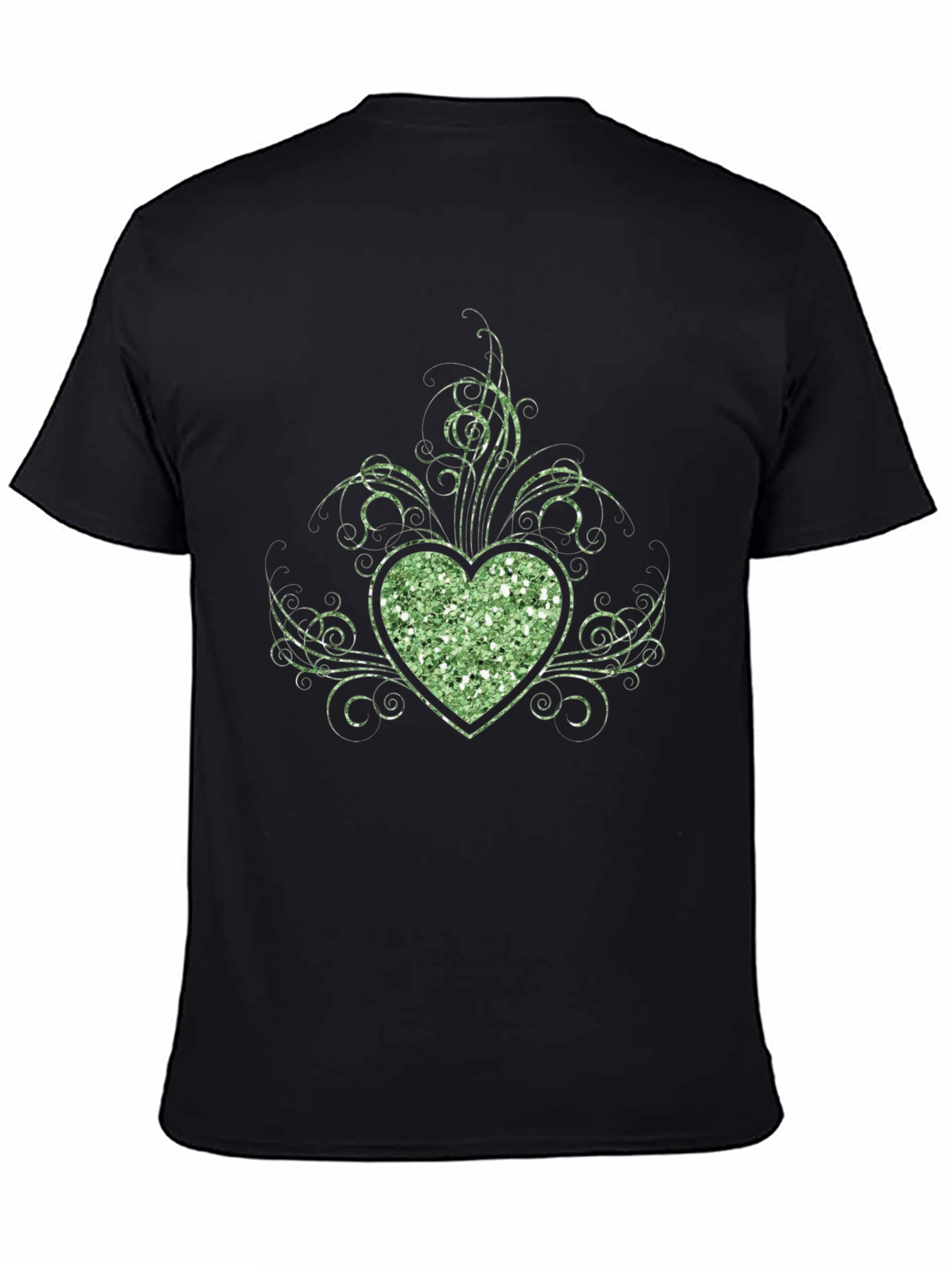 Glitter Heart Graphic Black T-Shirt