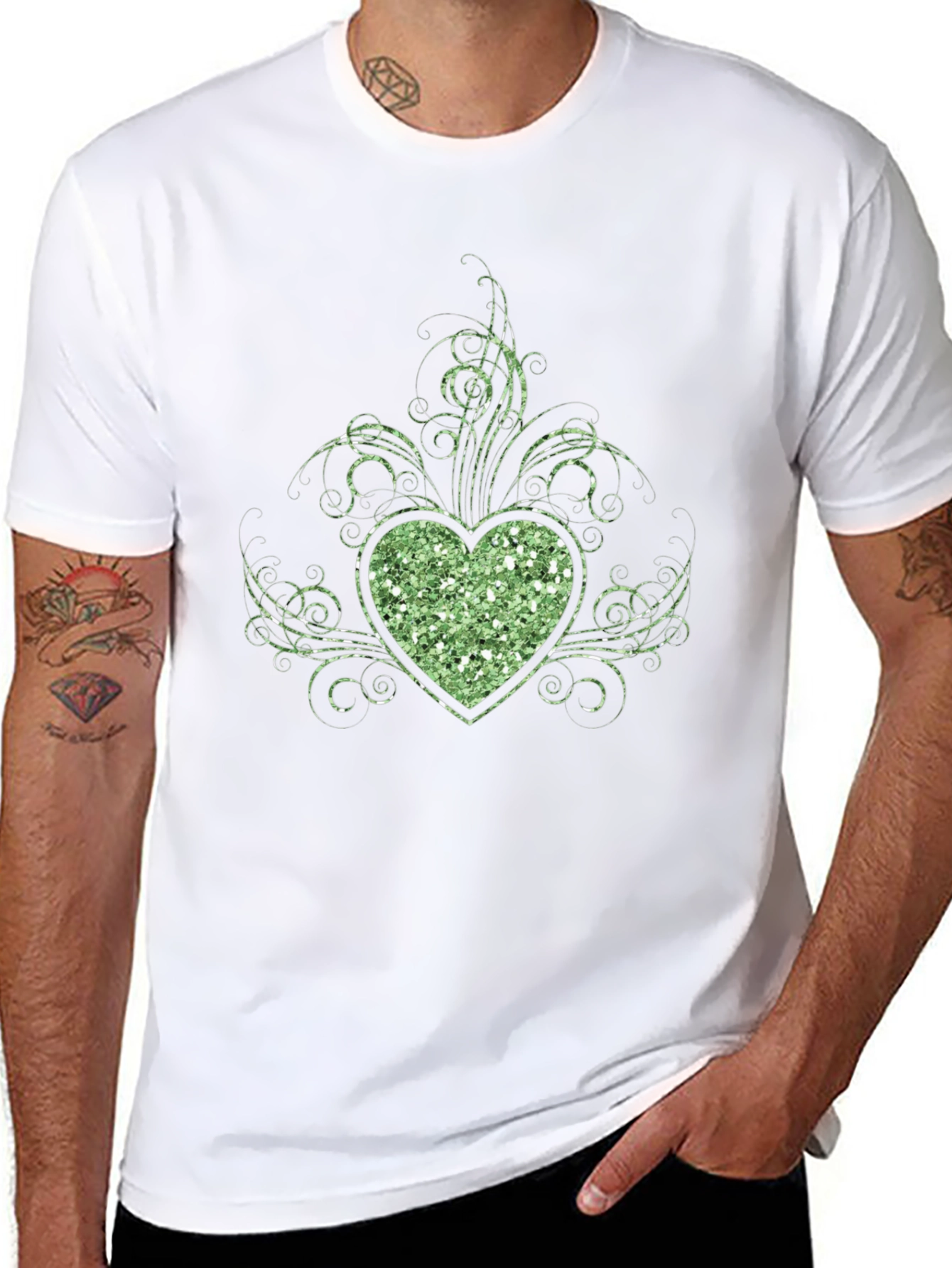 Glitter Heart Graphic Black T-Shirt