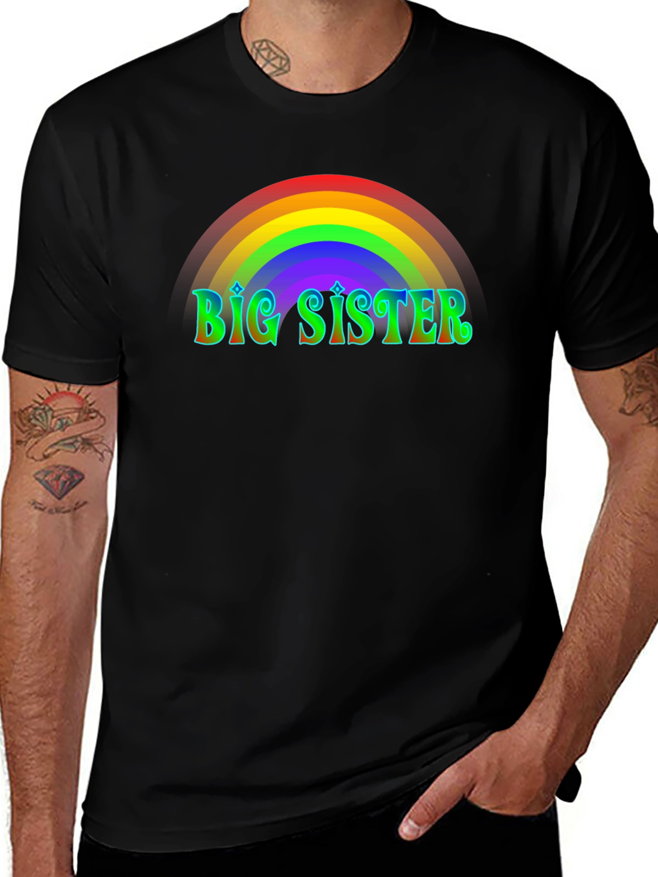 Big Sister Rainbow T-Shirt - Black Cotton Tee
