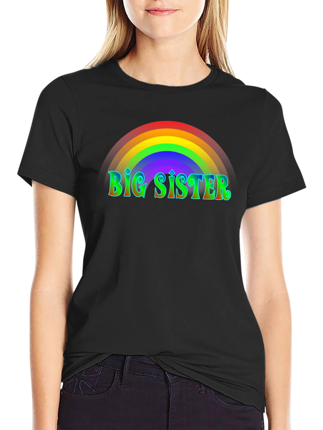Big Sister Rainbow T-Shirt - Black Cotton Tee
