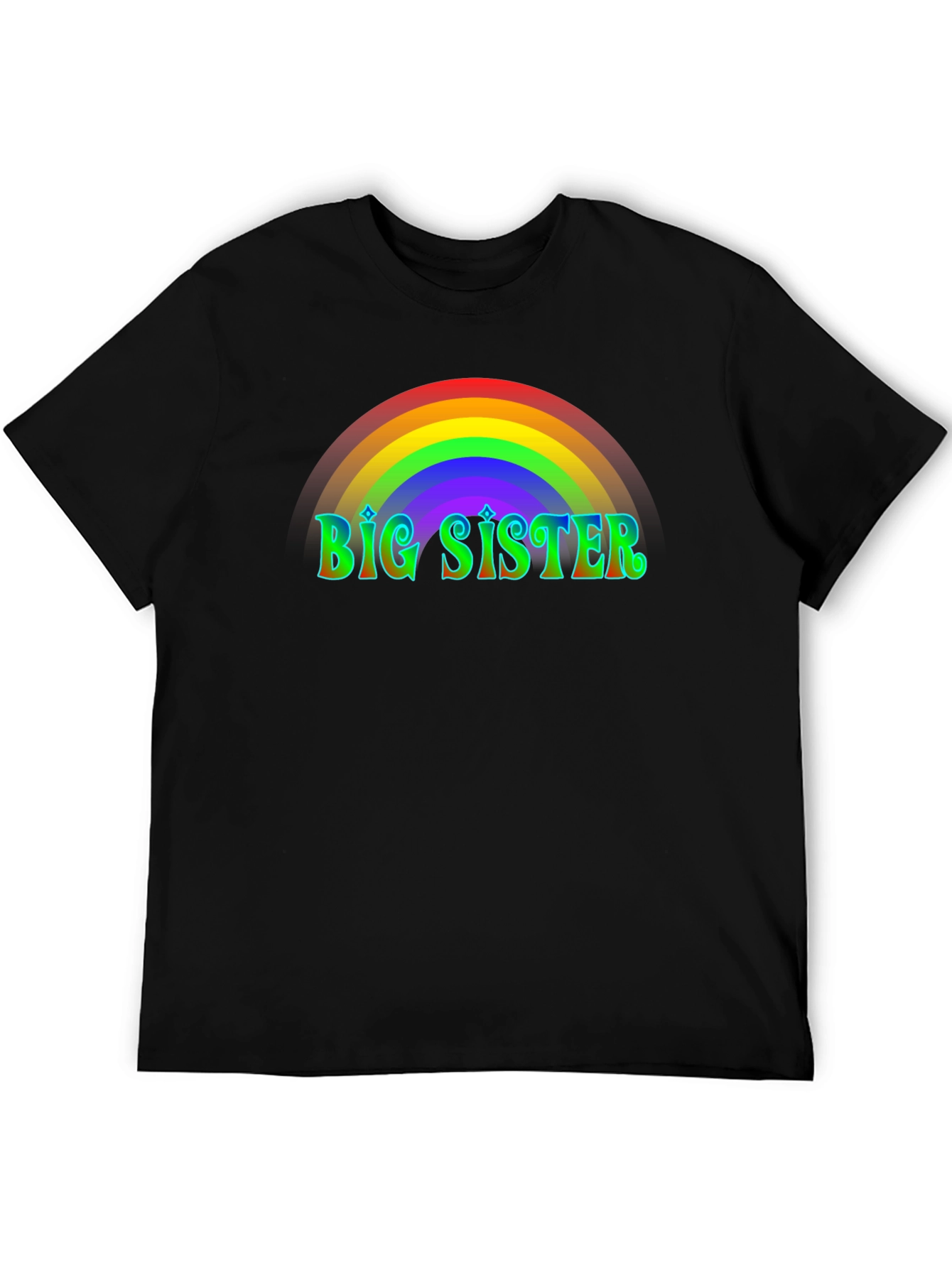 Big Sister Rainbow T-Shirt - Black Cotton Tee