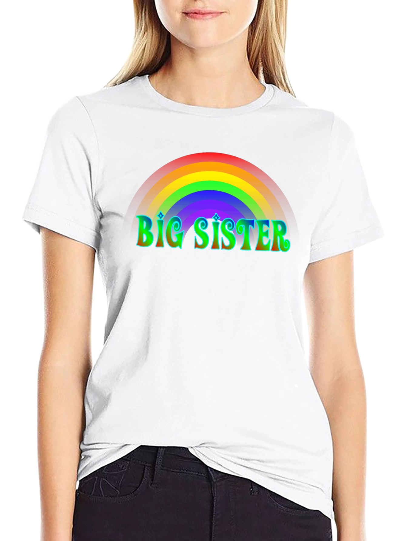 Big Sister Rainbow T-Shirt - Black Cotton Tee