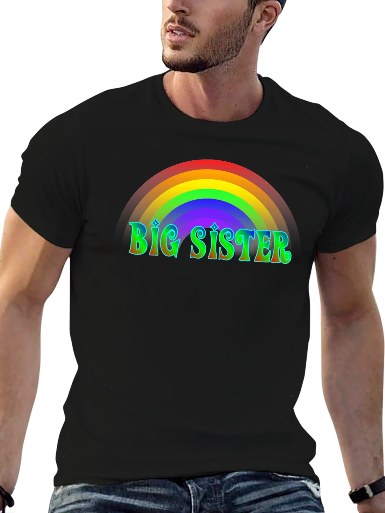 Big Sister Rainbow T-Shirt - Black Cotton Tee