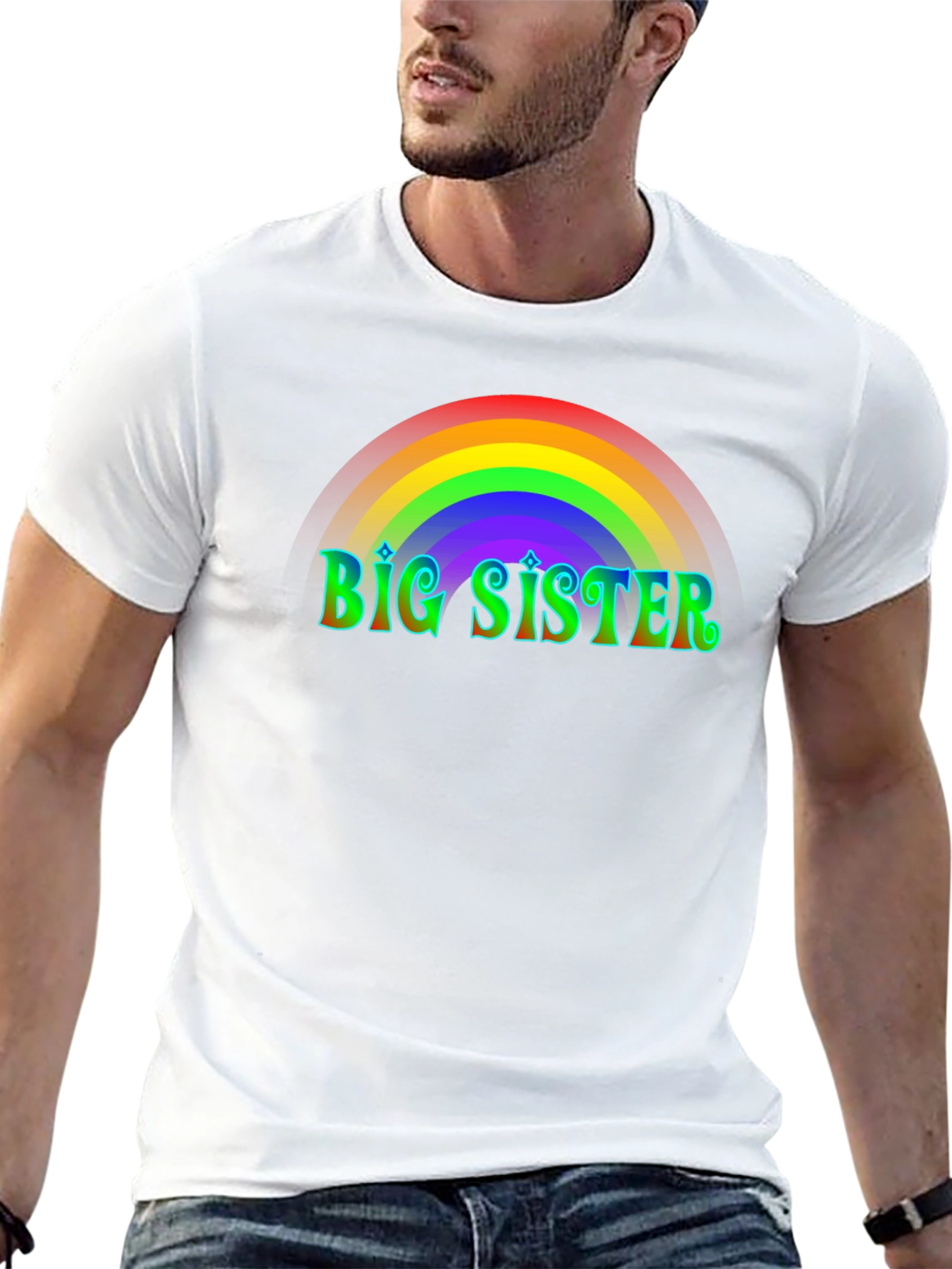 Big Sister Rainbow T-Shirt - Black Cotton Tee
