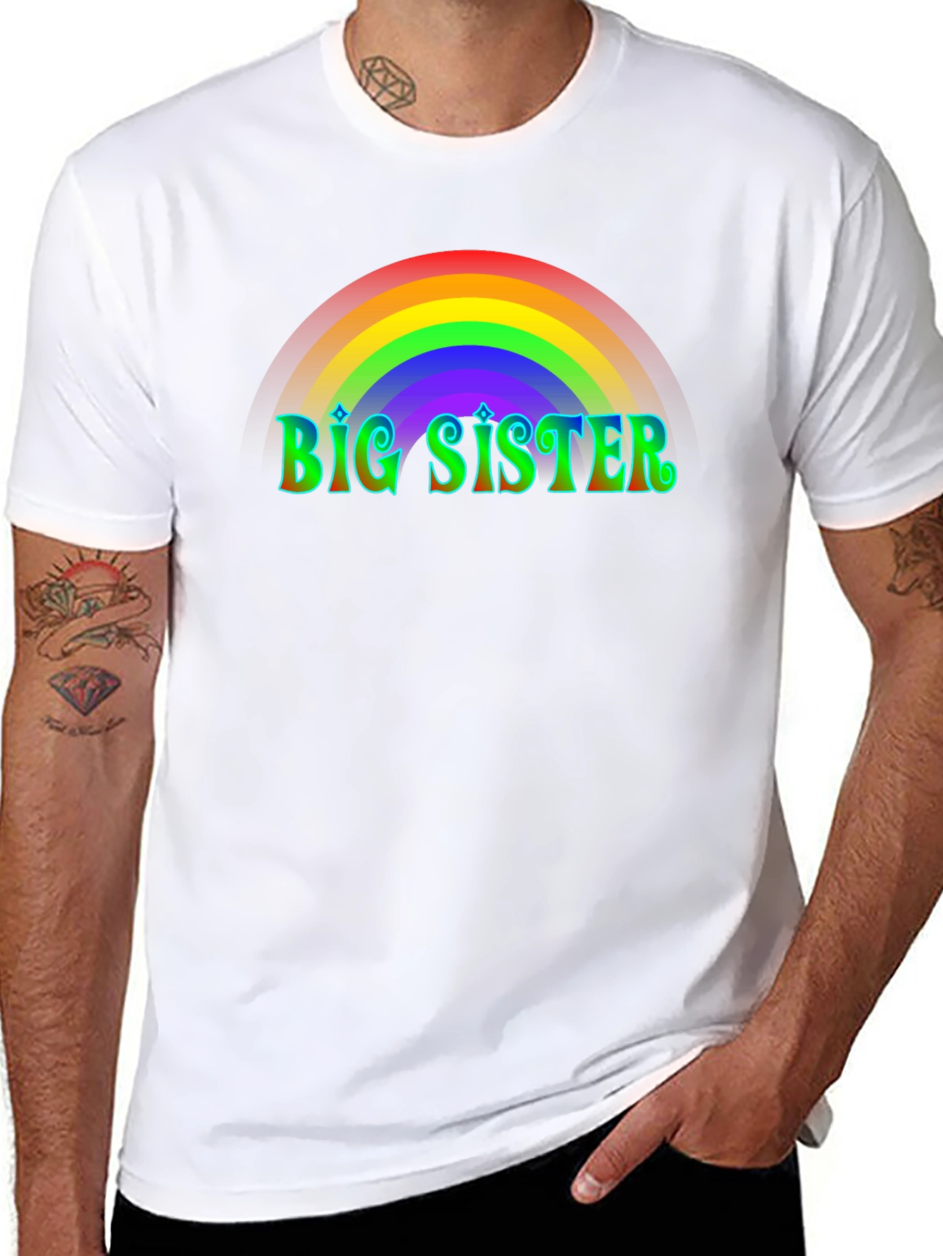 Big Sister Rainbow T-Shirt - Black Cotton Tee