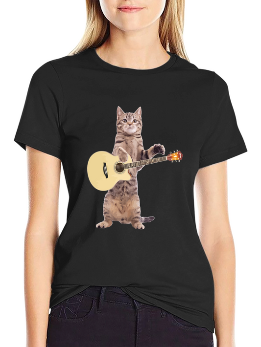 Cat Playing Guitar Graphic T-Shirt