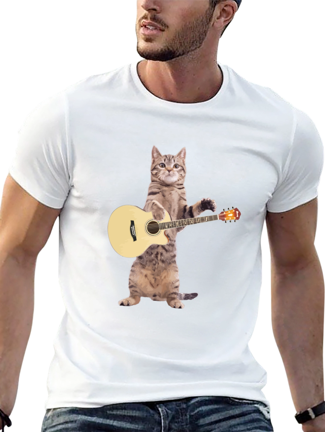 Cat Playing Guitar Graphic T-Shirt
