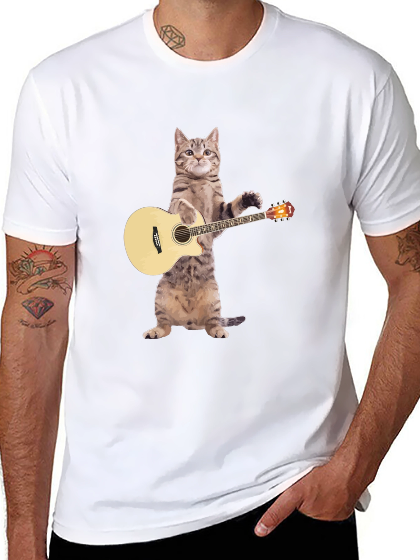 Cat Playing Guitar Graphic T-Shirt