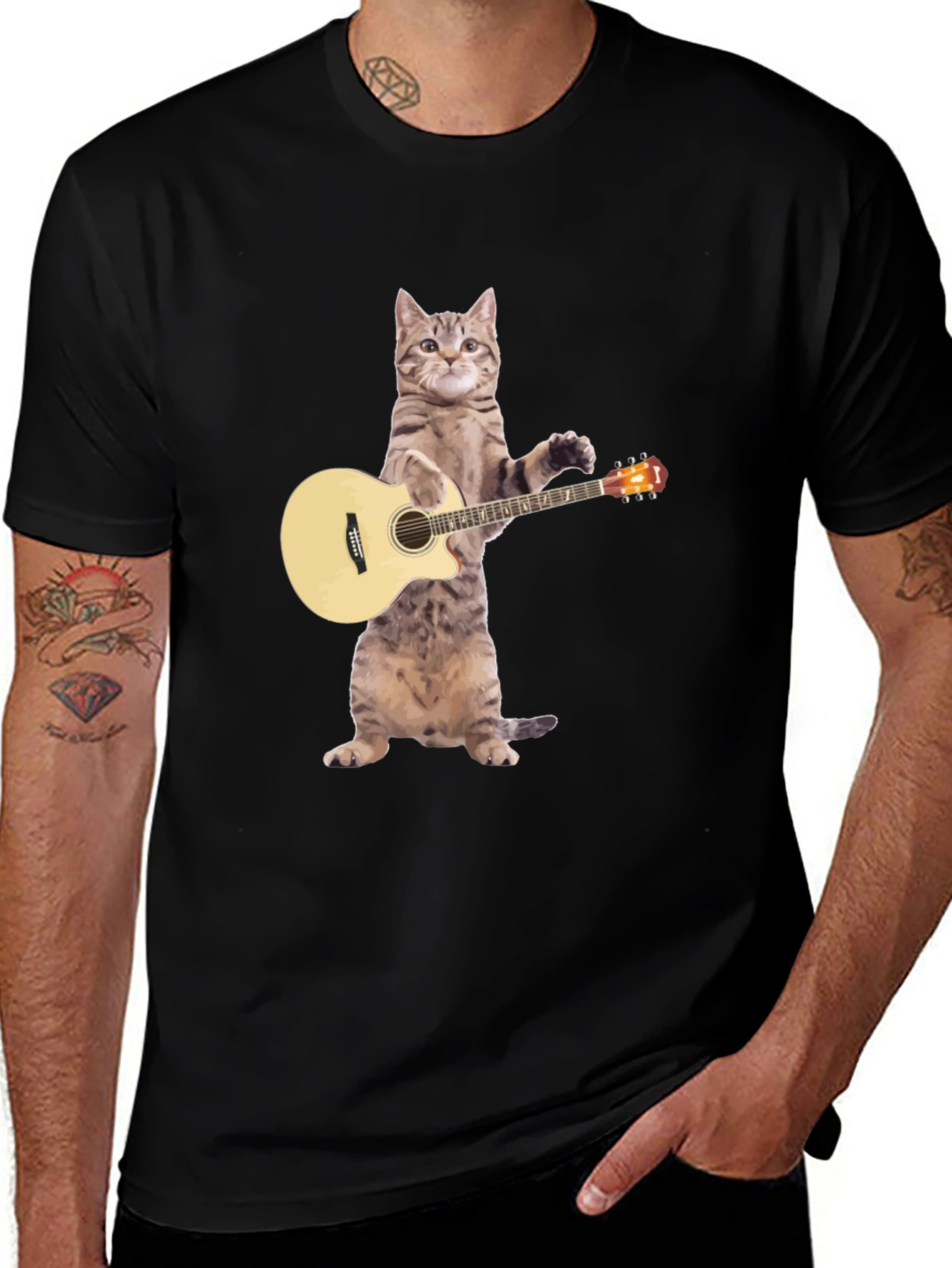 Cat Playing Guitar Graphic T-Shirt