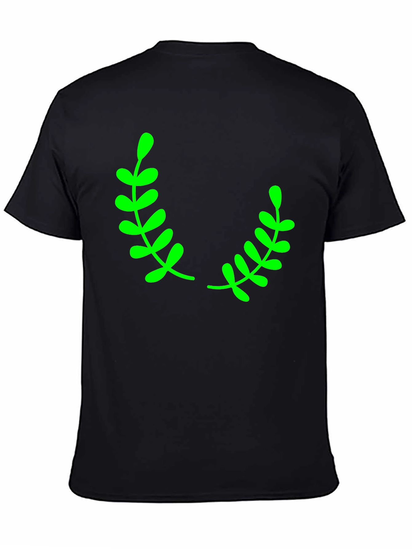 Black T-Shirt with Green Laurel Leaf Design