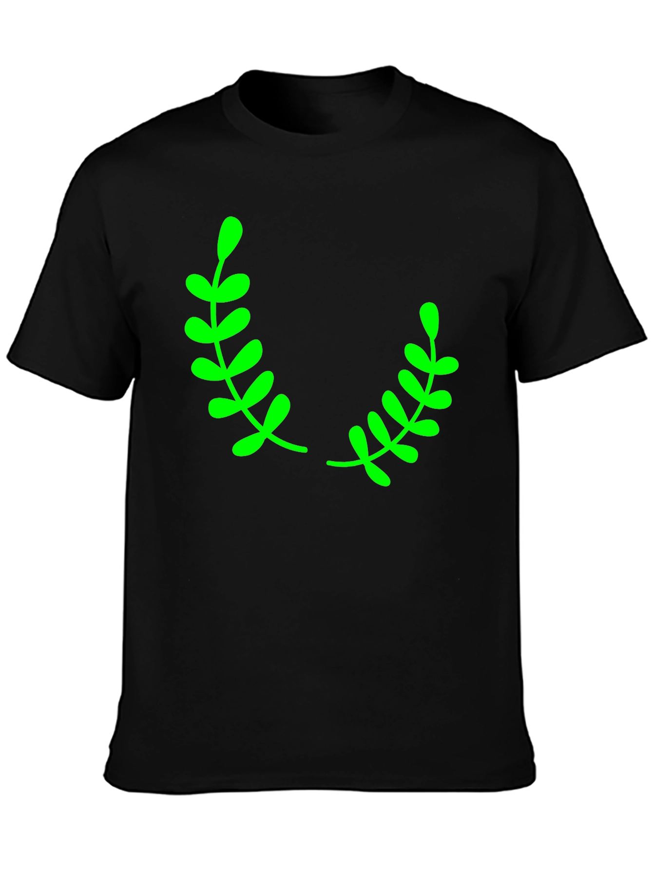 Black T-Shirt with Green Laurel Leaf Design
