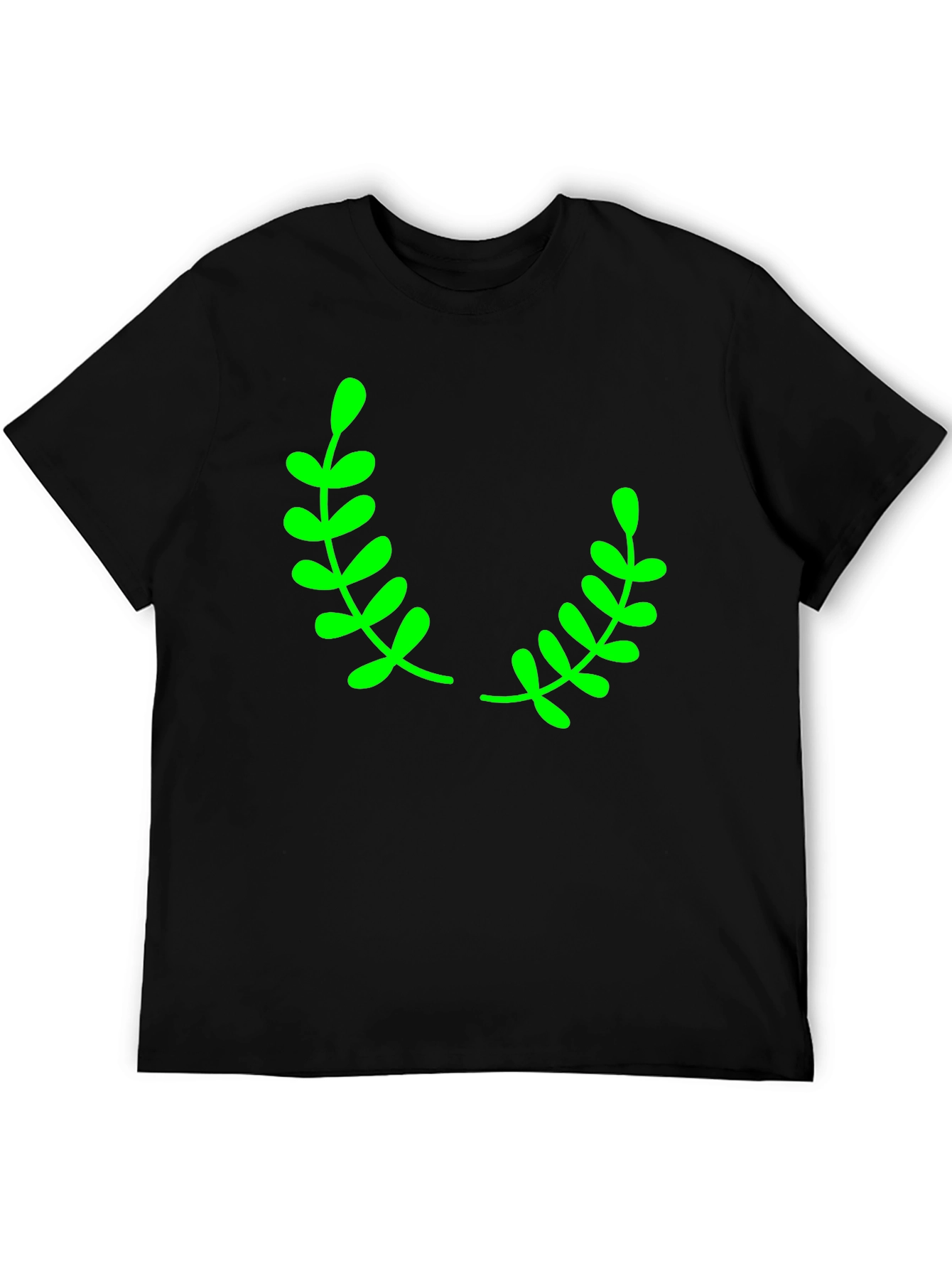 Black T-Shirt with Green Laurel Leaf Design