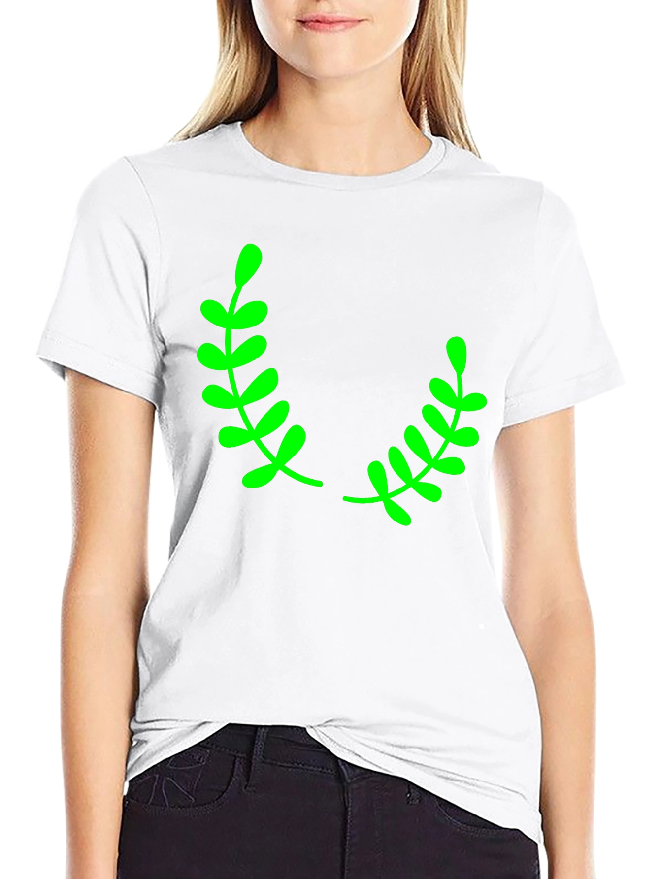 Black T-Shirt with Green Laurel Leaf Design