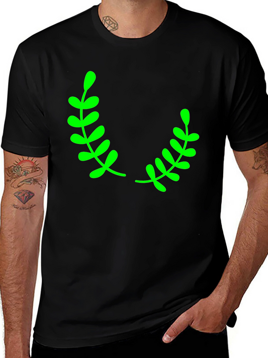 Black T-Shirt with Green Laurel Leaf Design