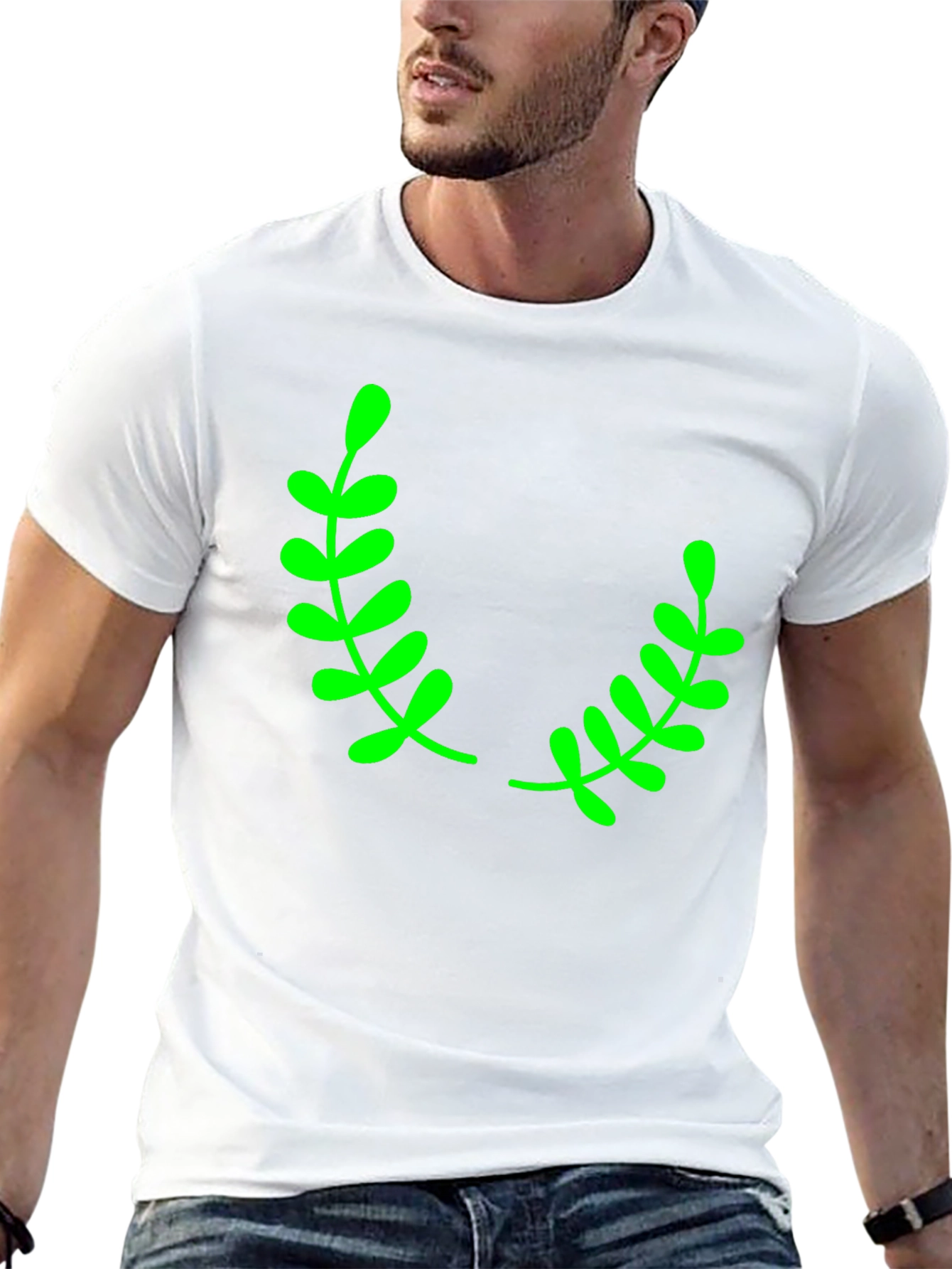 Black T-Shirt with Green Laurel Leaf Design