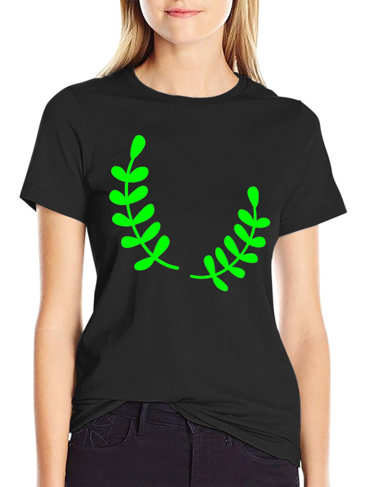 Black T-Shirt with Green Laurel Leaf Design