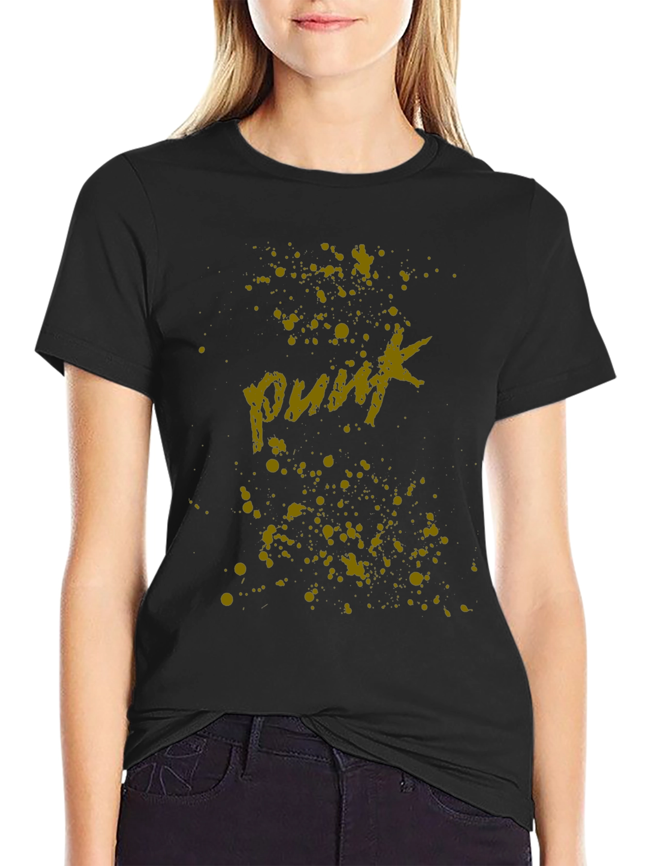 Punk Style Black T-Shirt with Artistic Graphic