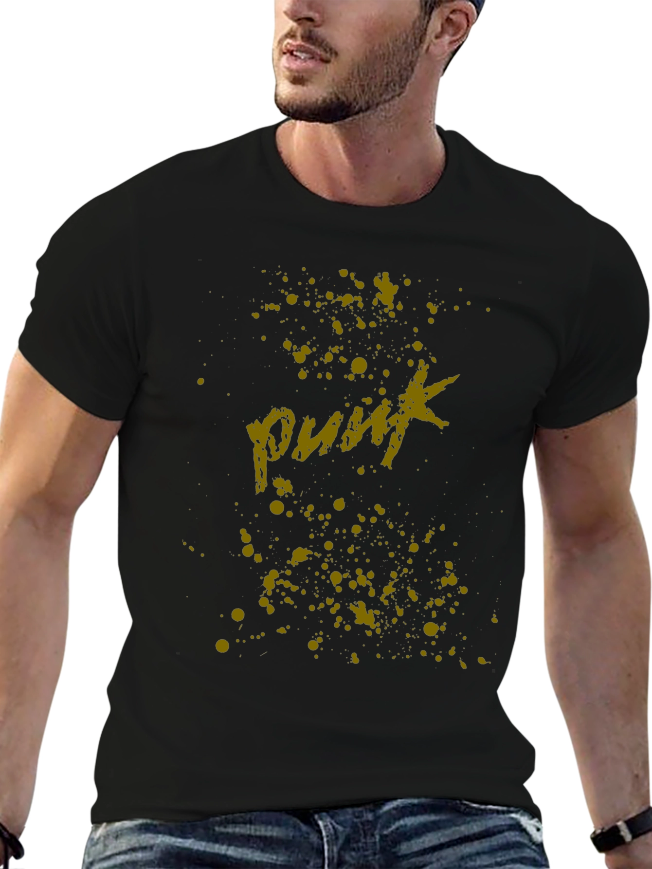 Punk Style Black T-Shirt with Artistic Graphic