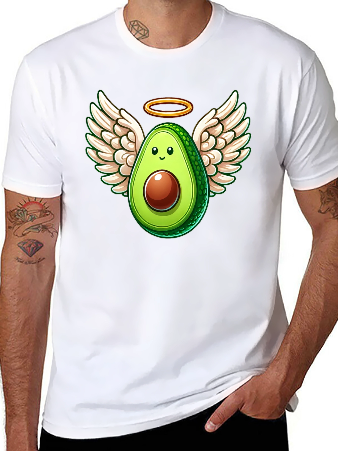 Angel Avocado Graphic Tee - Funny Fruit Shirt