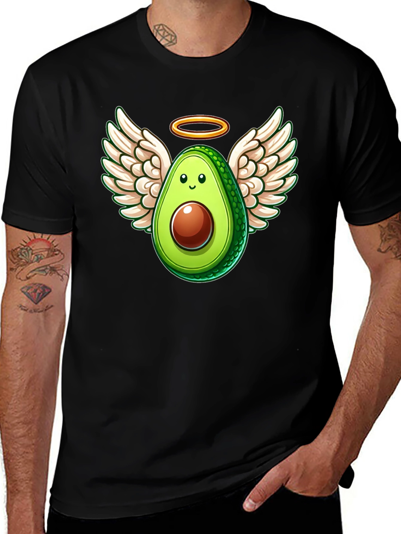 Angel Avocado Graphic Tee - Funny Fruit Shirt