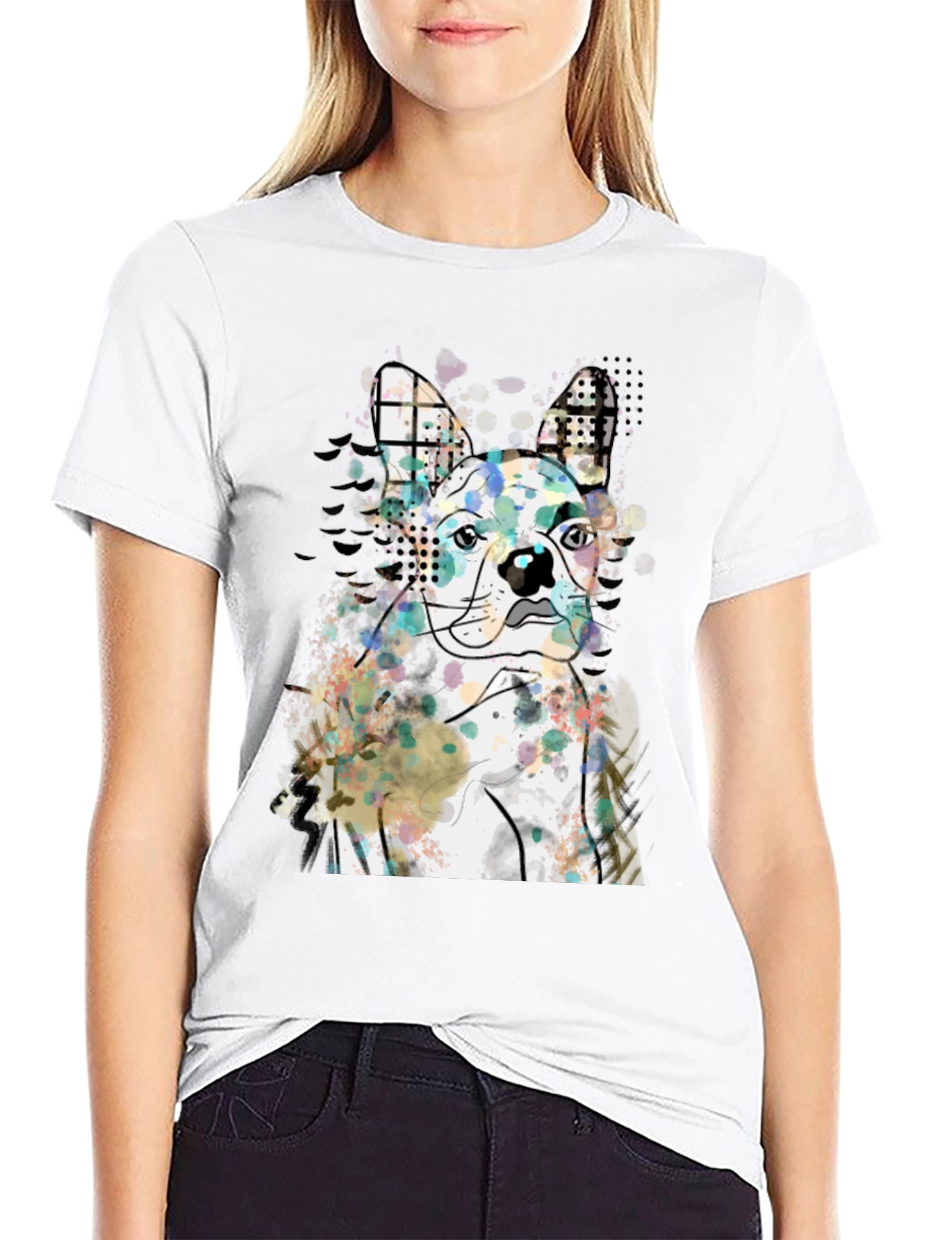 Dog Art Graphic Tee - Modern Abstract French Bulldog