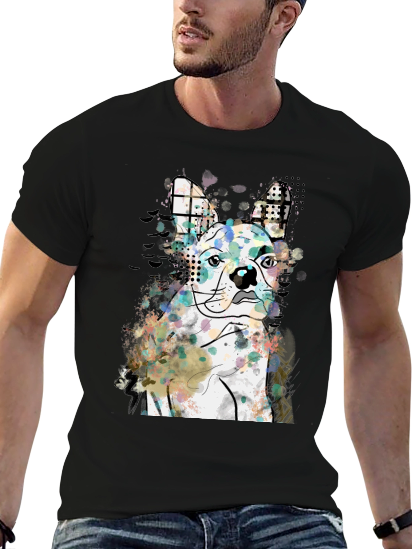 Dog Art Graphic Tee - Modern Abstract French Bulldog