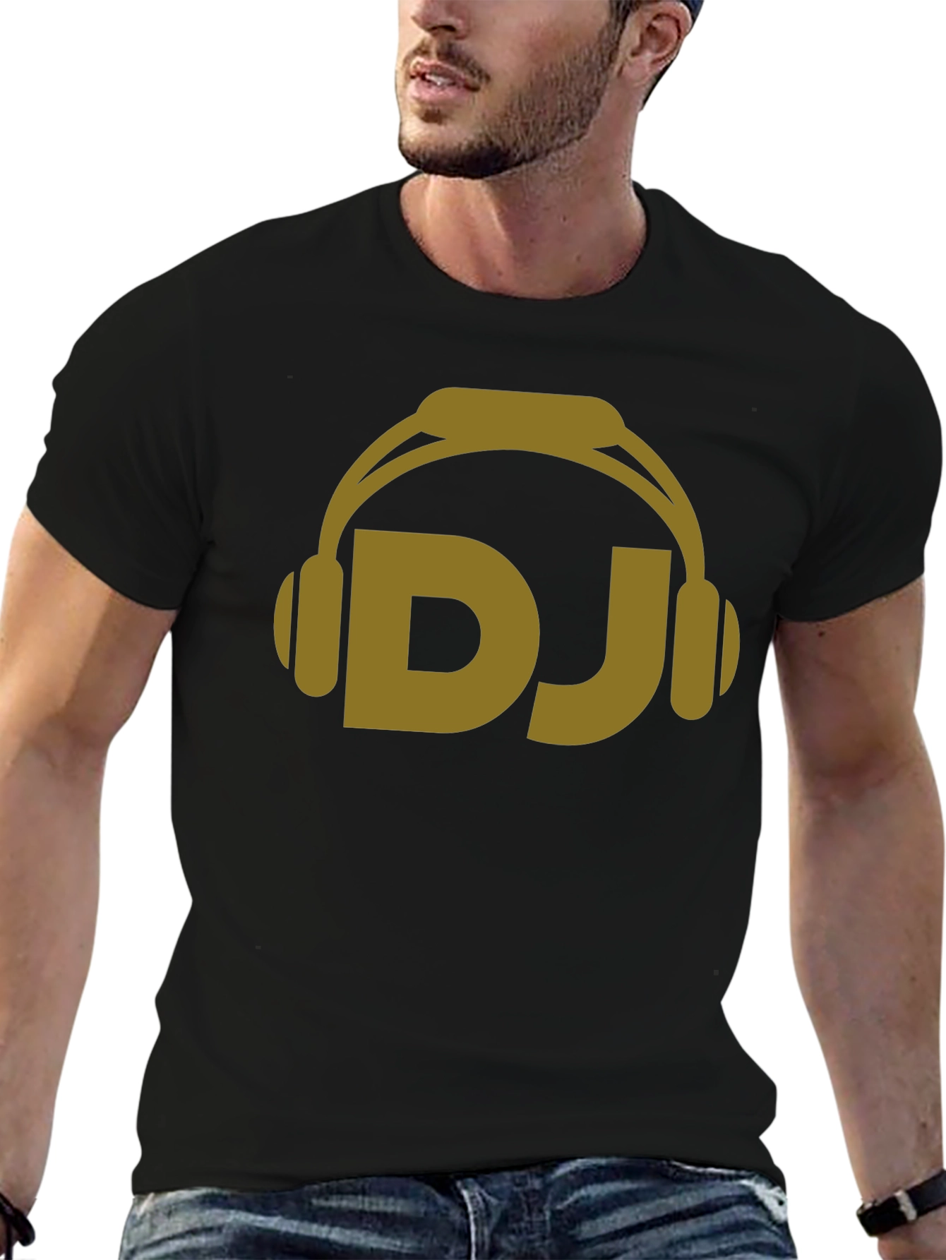 DJ Headphones Graphic Tee - Black Cotton Blend