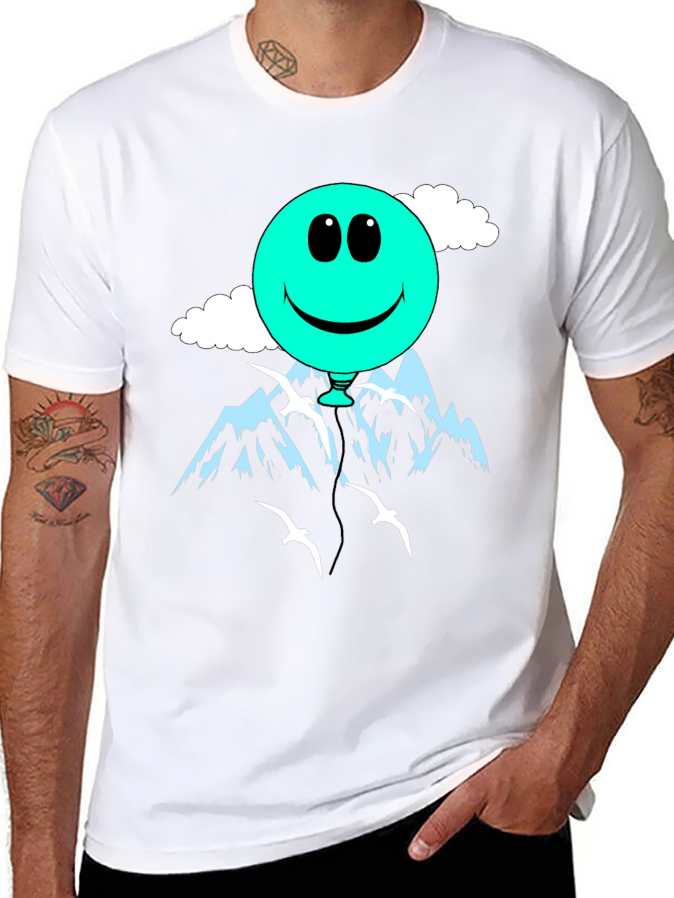 Smiley Balloon Graphic Tee - Black Cotton T-Shirt