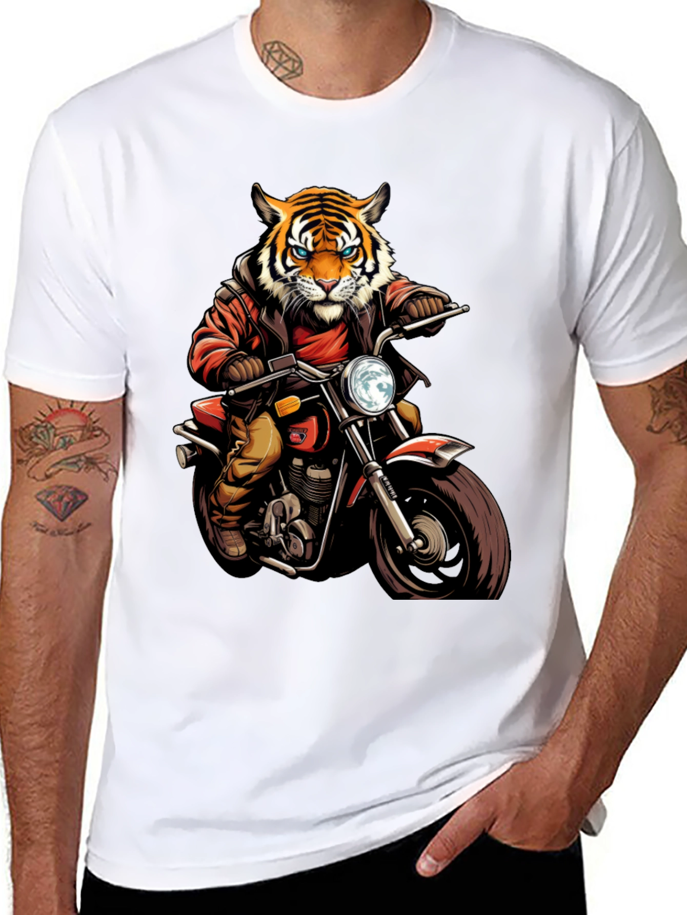 Tiger Biker Graphic Tee - Cool Motorcycle T-Shirt