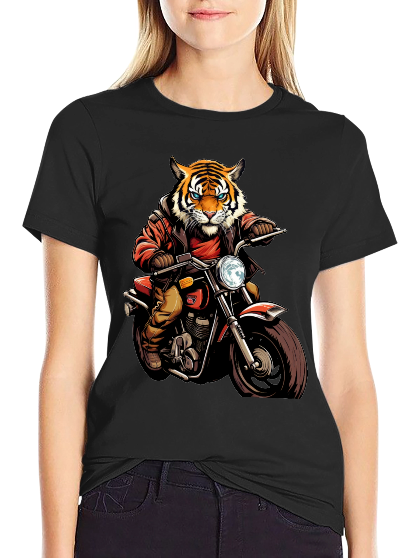 Tiger Biker Graphic Tee - Cool Motorcycle T-Shirt