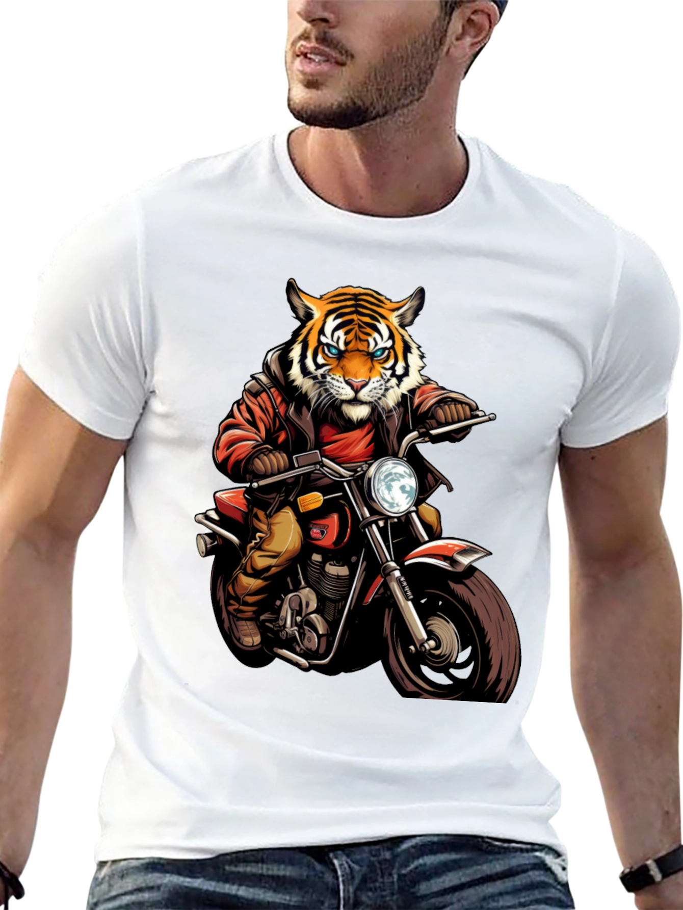 Tiger Biker Graphic Tee - Cool Motorcycle T-Shirt