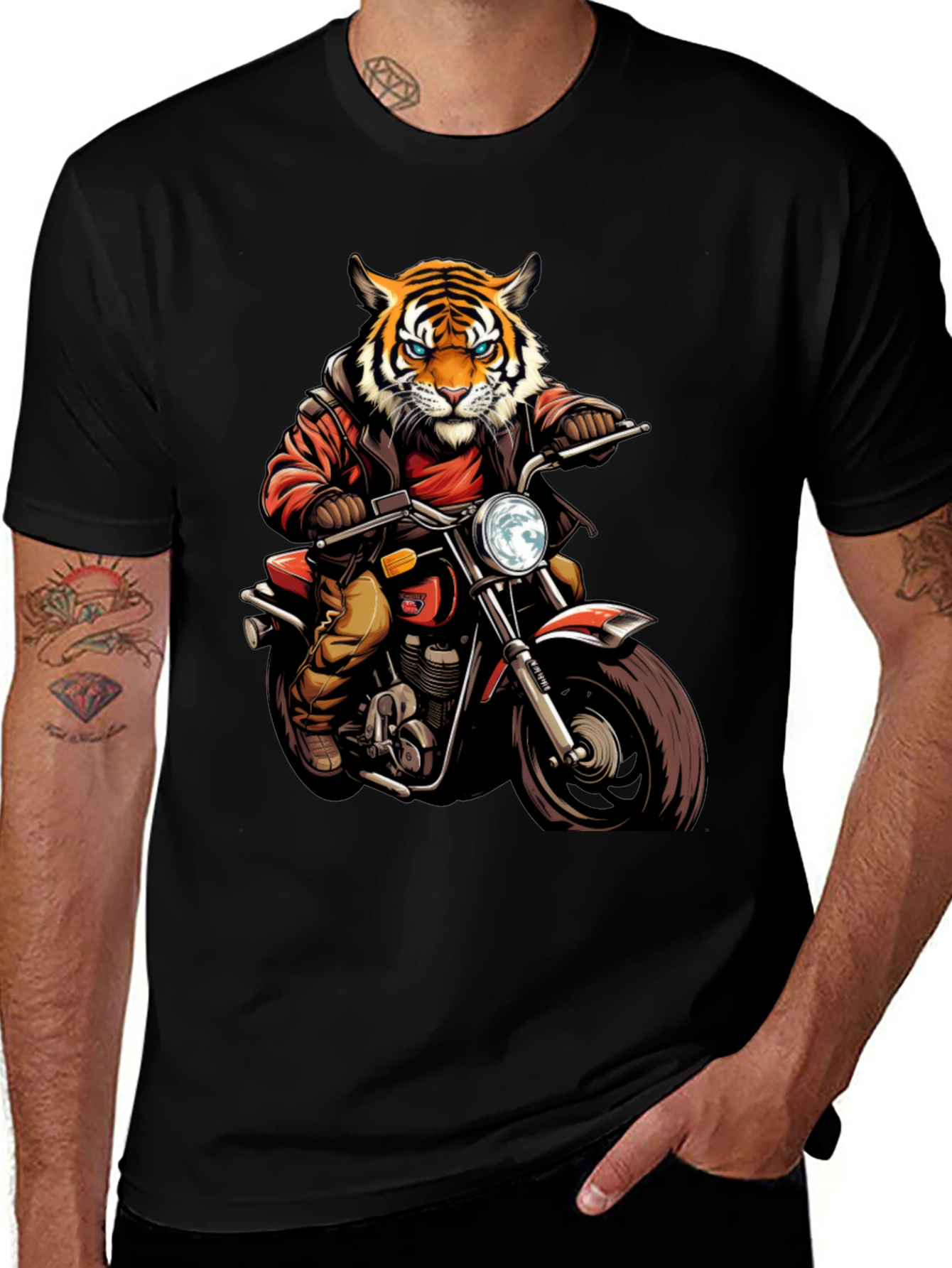 Tiger Biker Graphic Tee - Cool Motorcycle T-Shirt