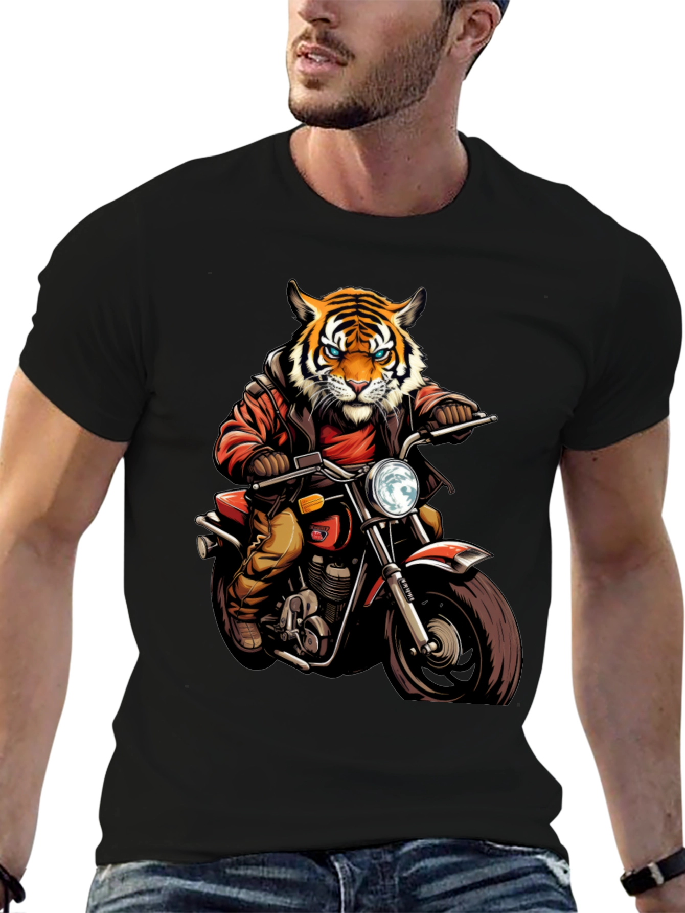 Tiger Biker Graphic Tee - Cool Motorcycle T-Shirt
