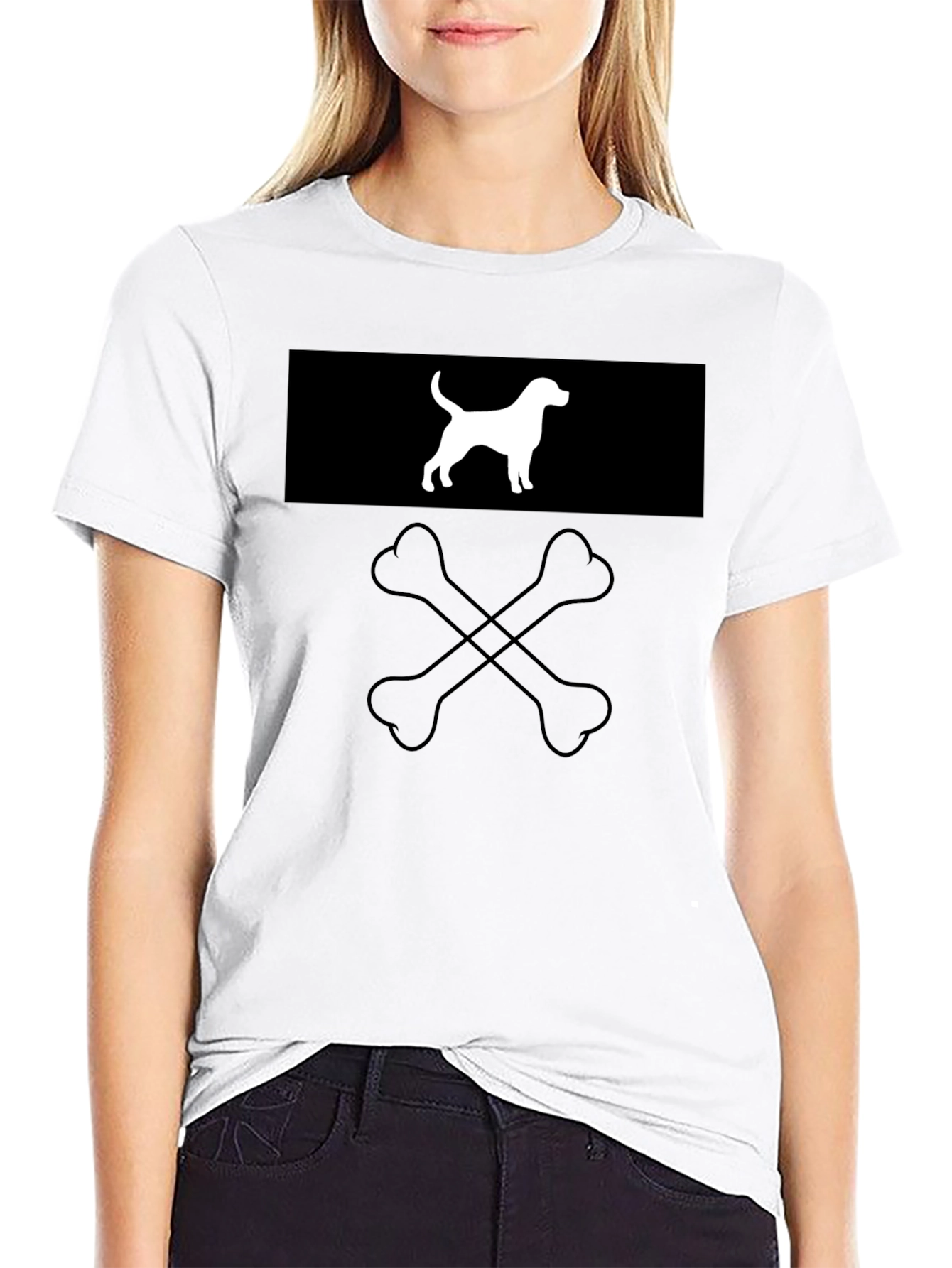Dog & Bones Graphic Tee - Black Cotton Crewneck